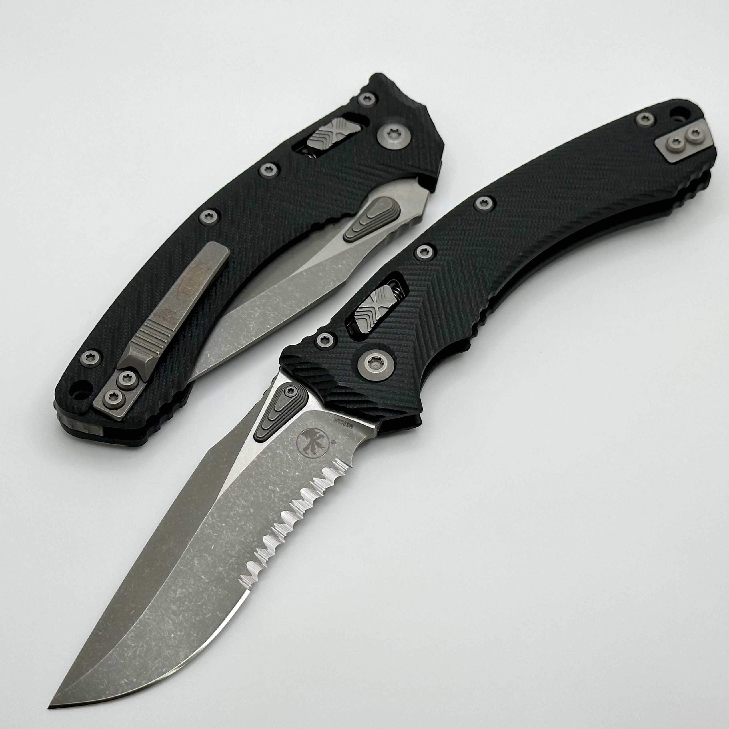 Microtech Amphibian RAM LOK Black Fluted G-10 & Partial Serrated Apocalyptic M390MK 137RL-11APFLGTBK