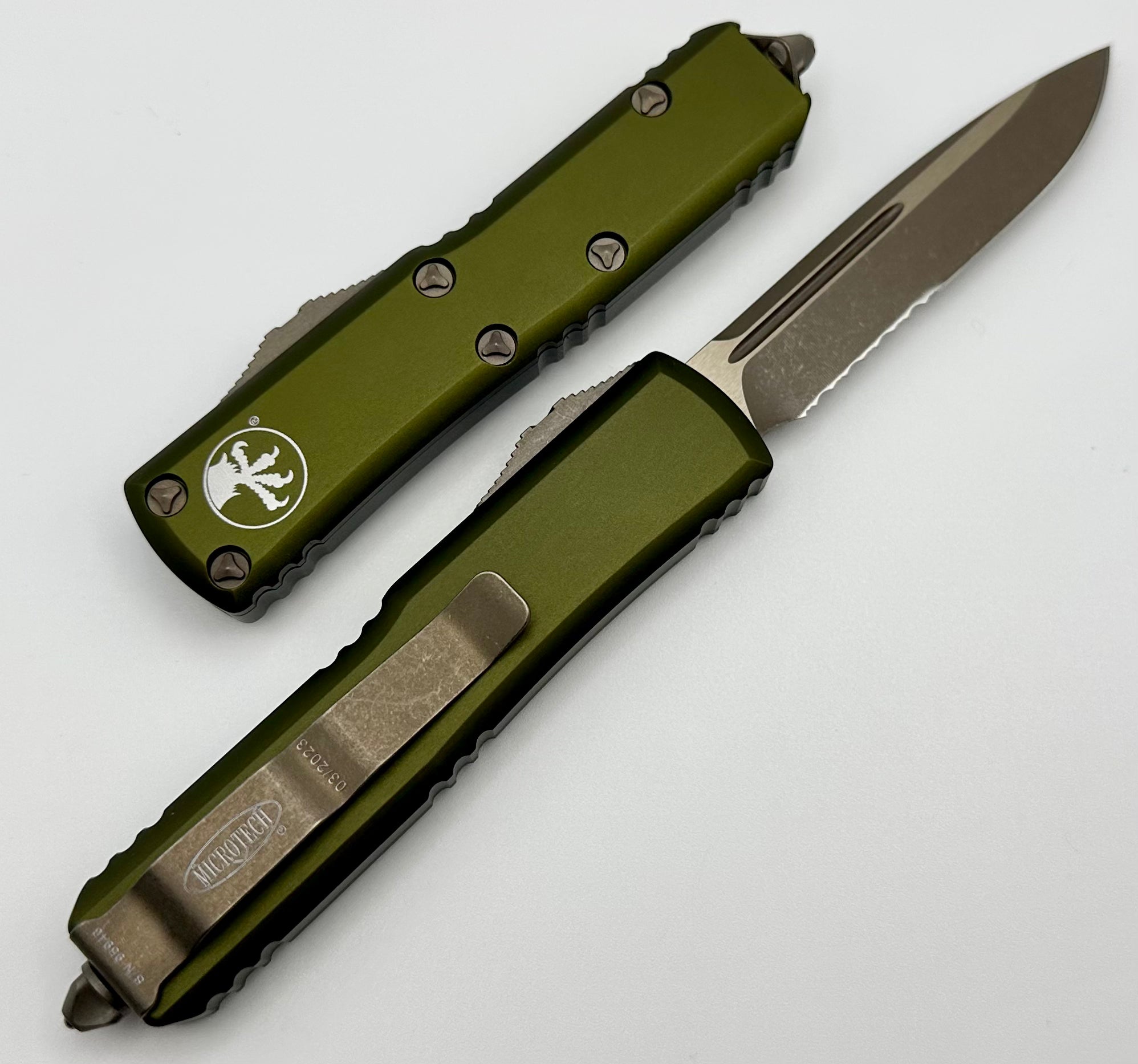 Microtech UTX-85 Apocalyptic Bronze Partial Serrated & OD Green 231-14APOD