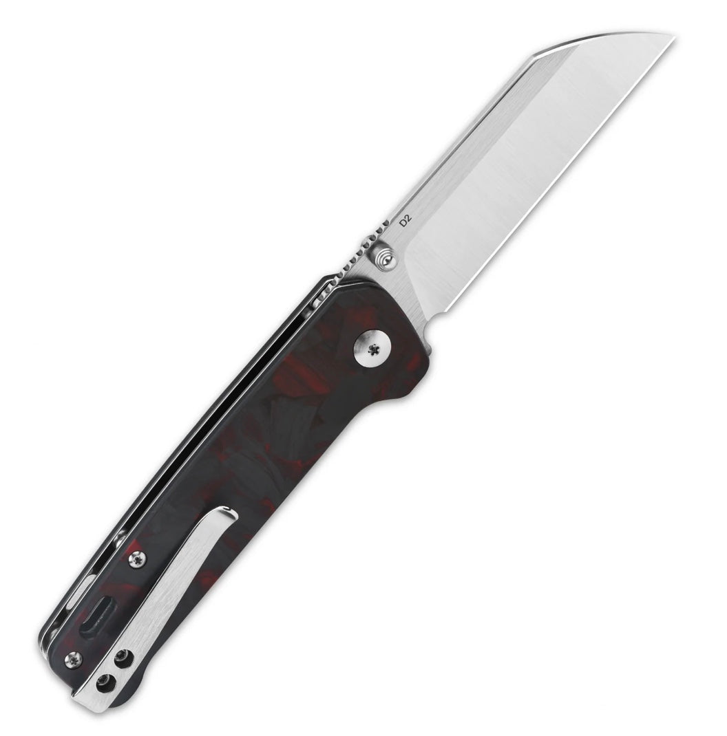 QSP Penguin Black G-10 w/ Red/Black Shredded Carbon Fiber Overlay & Satin D2 QS130-TRD