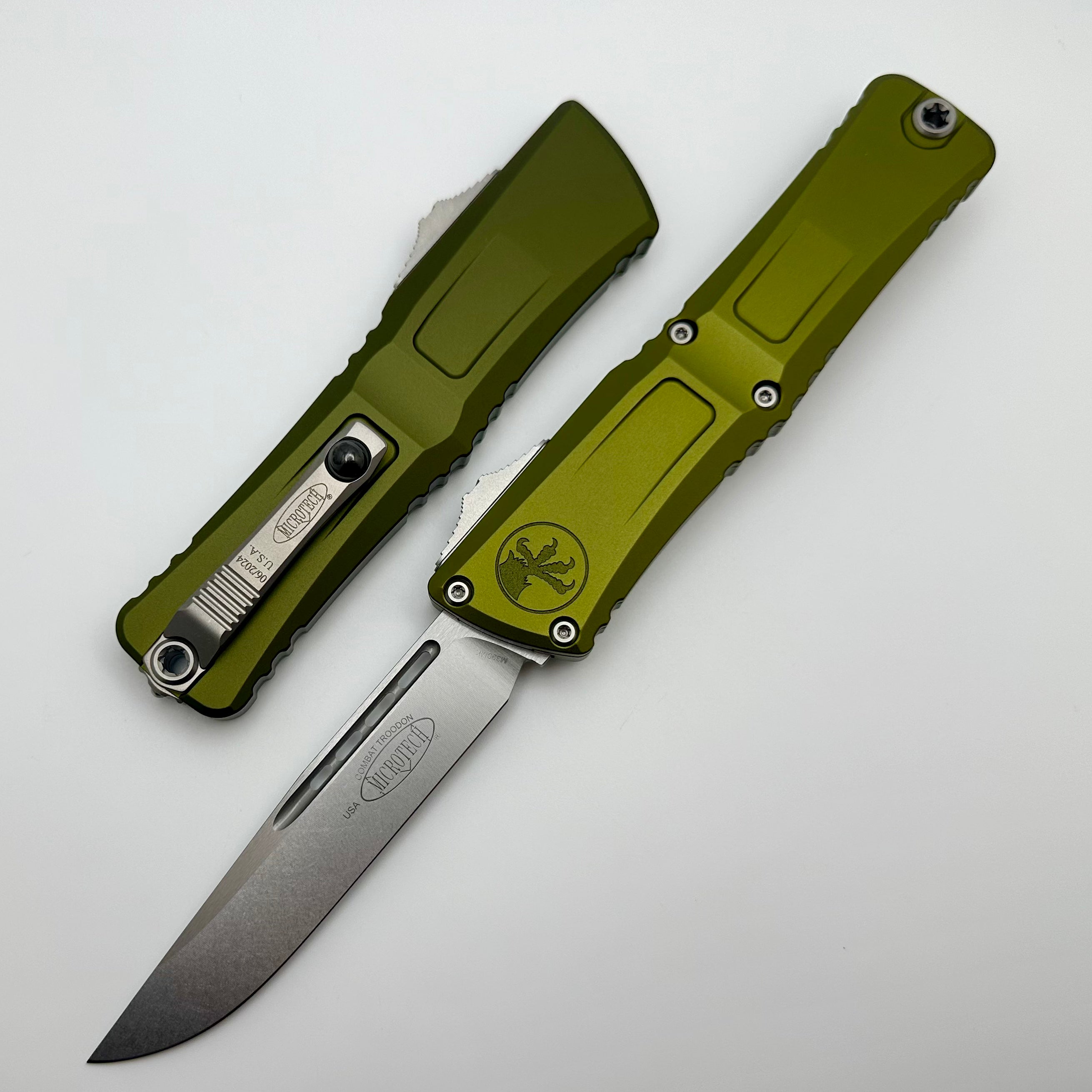 Microtech Knives Combat Troodon Gen III Stonewash Single Edge w/ OD Green Handle 1143-10OD