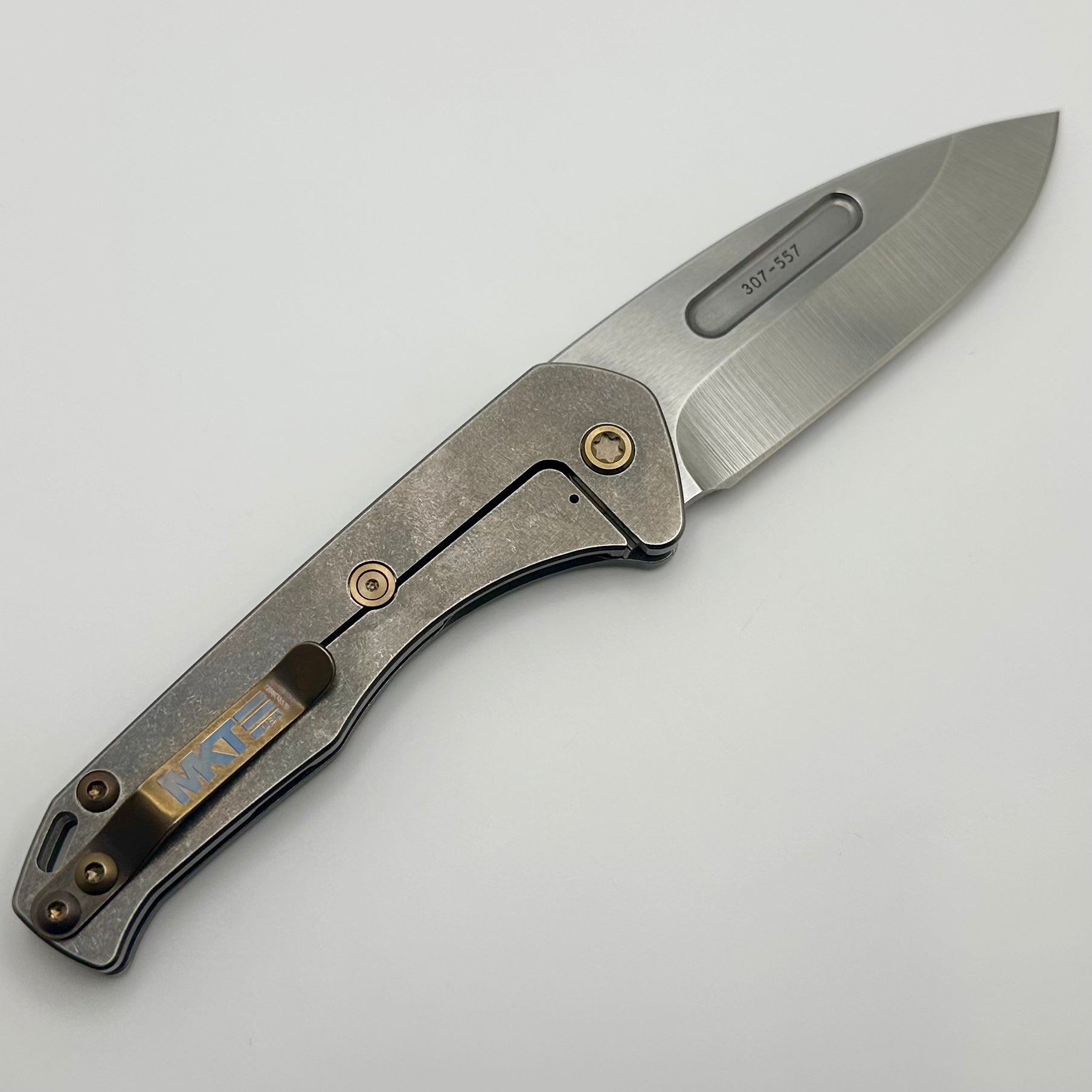 Medford Praetorian Slim w/ Tumbled S45VN Drop Point & Old School Tumbled Handles w/ Bronze Hardware/Clip