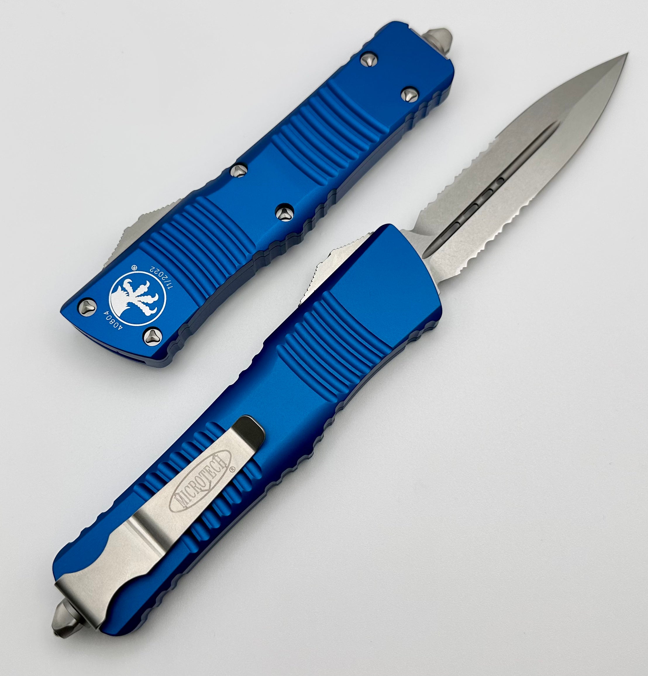 Microtech Combat Troodon Blue w/ Double Edge Stonewash Partial Serrated 142-11BL