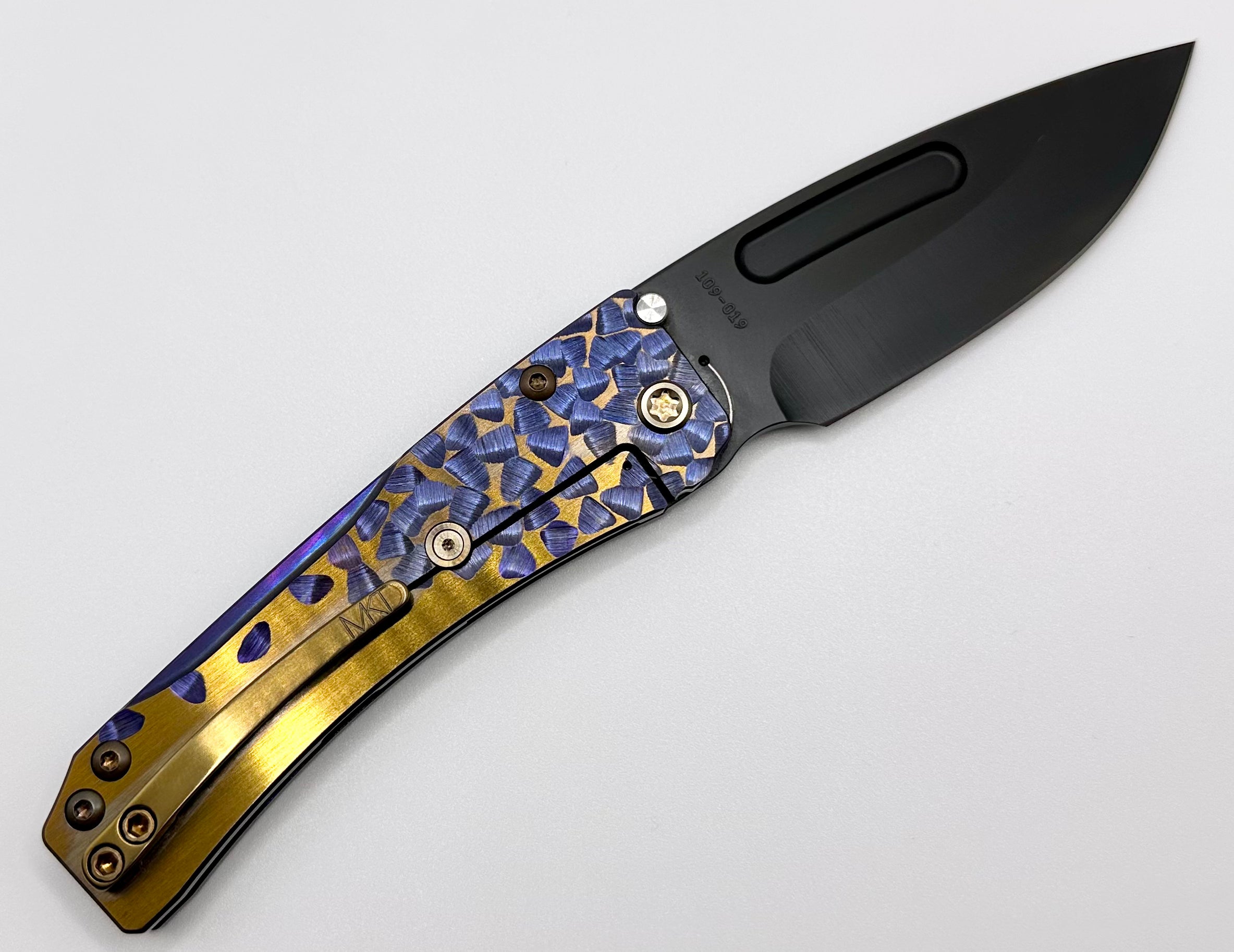 Medford Knife Slim Midi Drop Point PVD S45 & Violet/Bronze Falling Leaf Sculpted Handles w/ Bronze Hardware/Clip