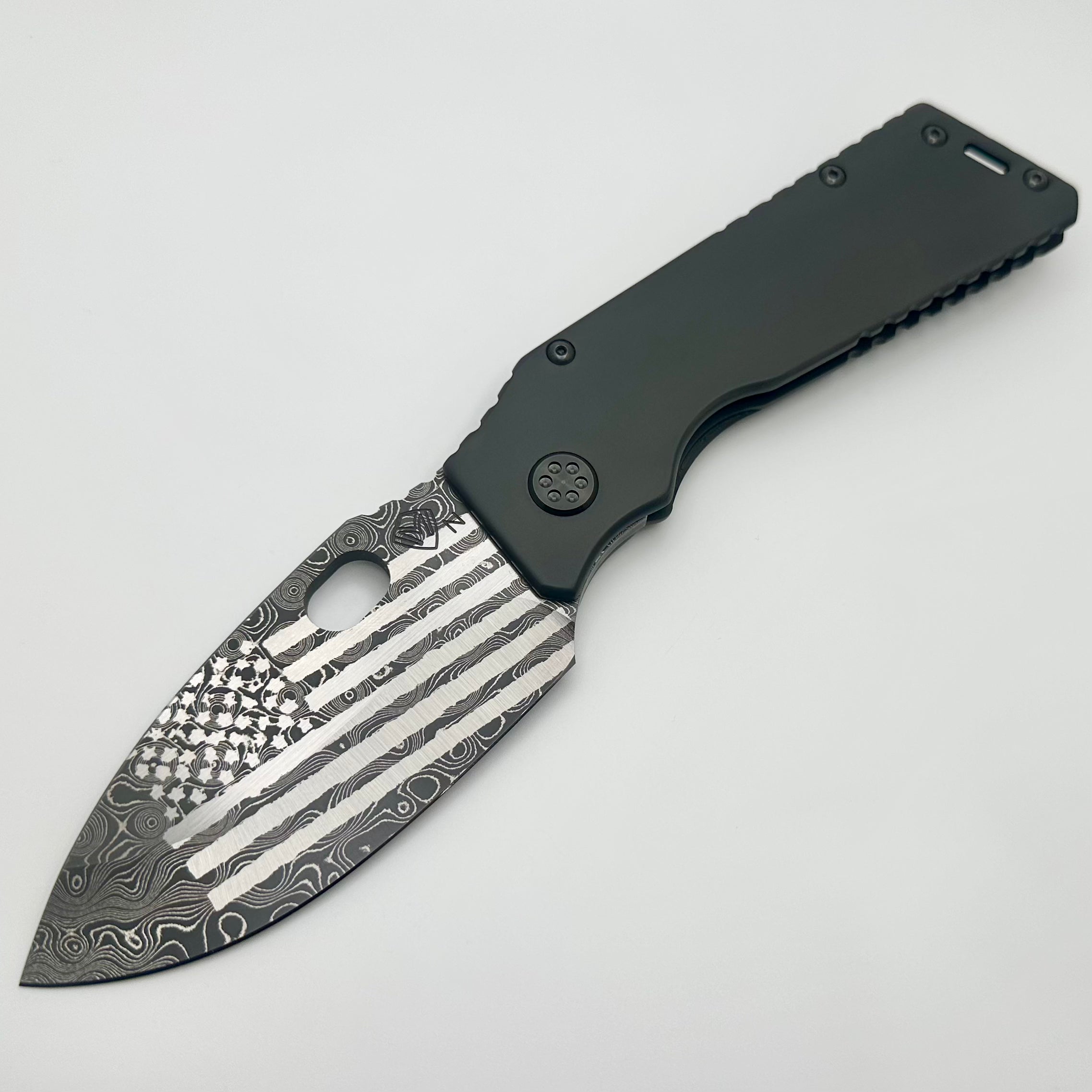 Medford TFF-1 Chad Nichols Damascus USA Flag/MKT w/ DLC Contoured Handles & Black Hardware