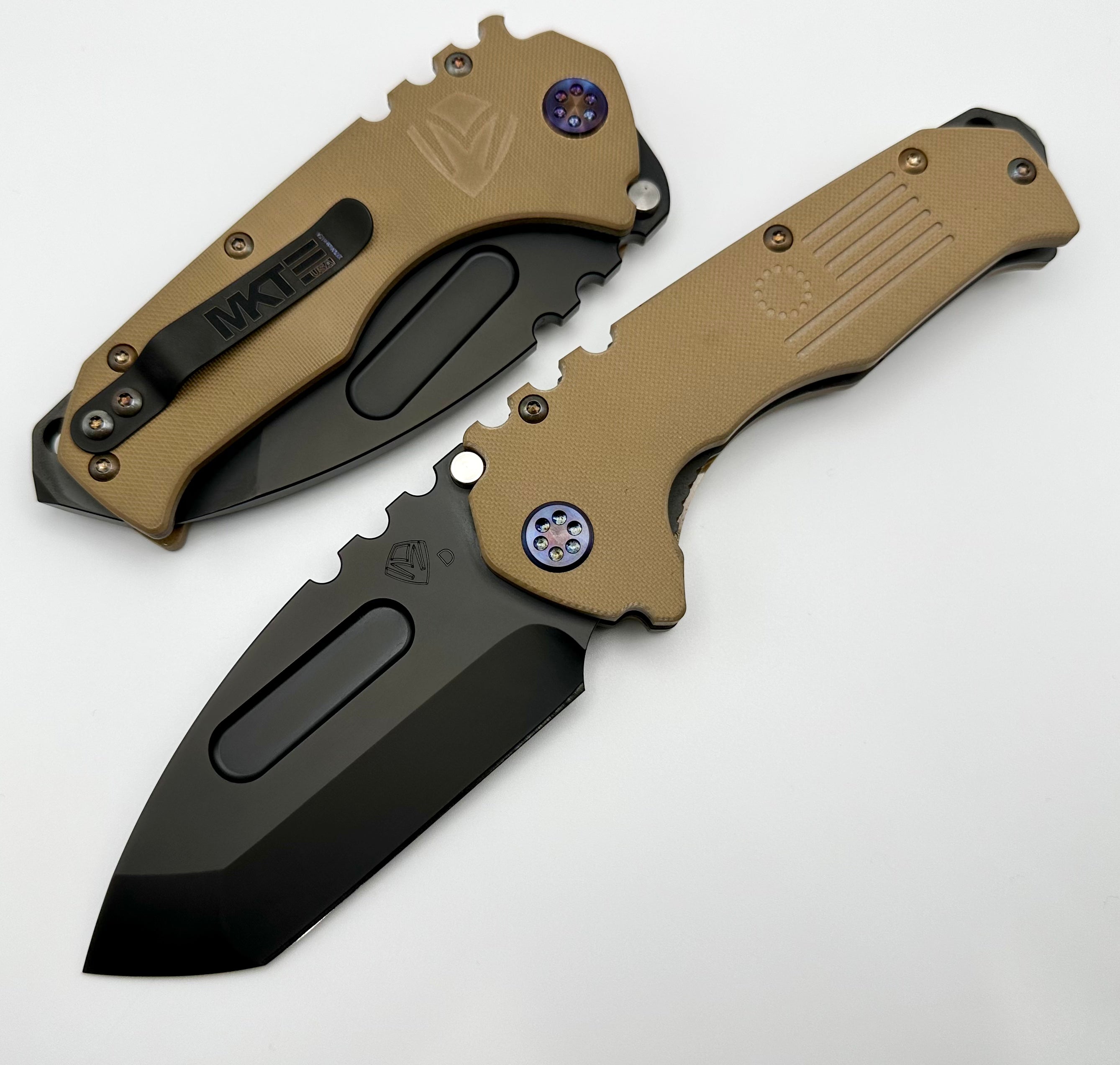 Medford Scout M/P Praetorian Coyote G10 & PVD D2 Tanto Blade w/ Flamed Hardware & PVD Clip/Breaker