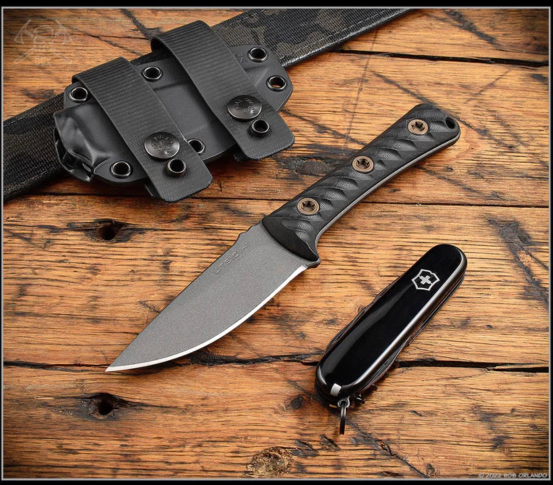 RMJ Tactical Utsidihi Fixed Blade Black Linen Micarta & Niro-V