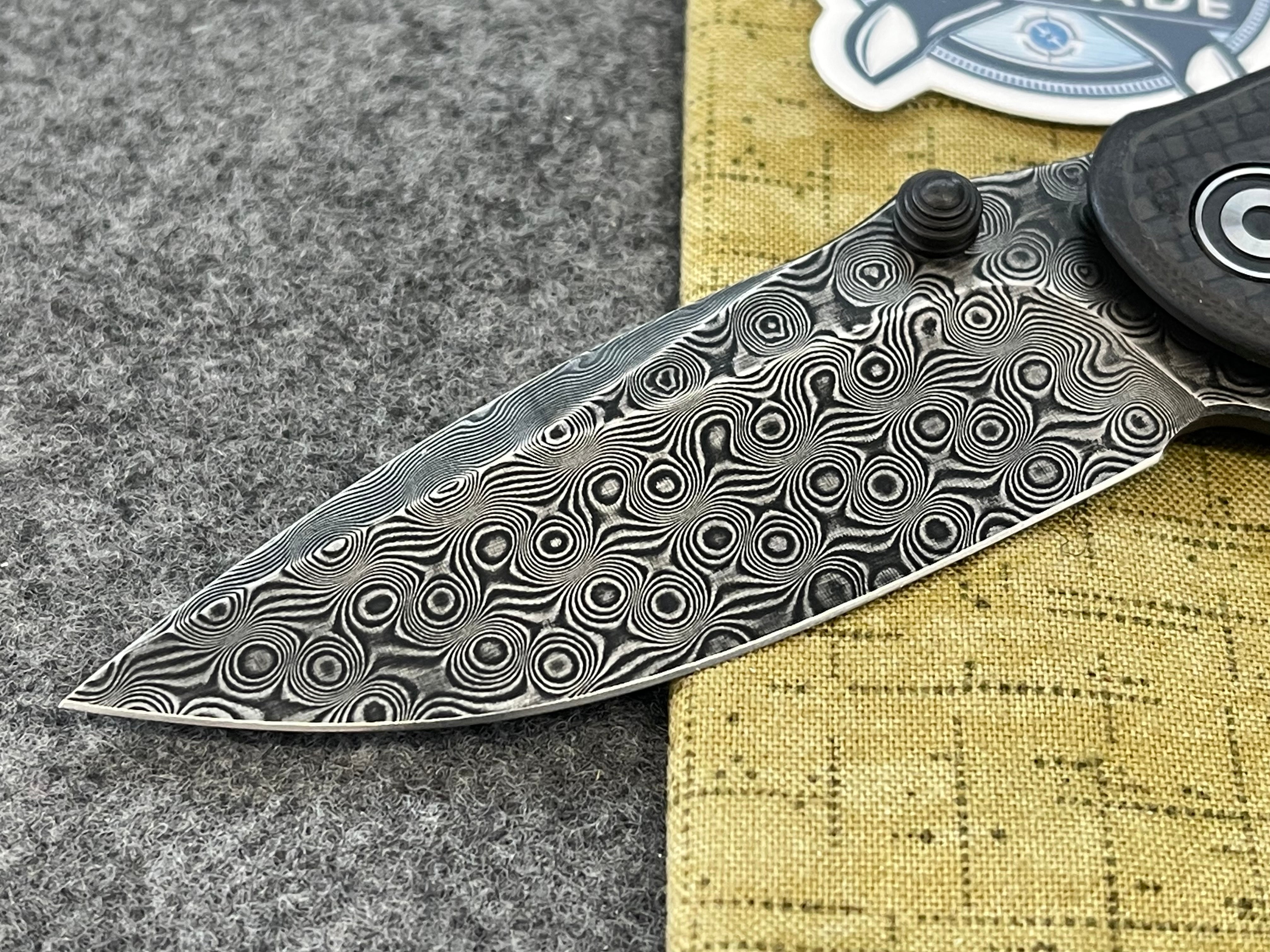 Civivi Pintail Flipper Twill Carbon Fiber Overlay On Black G10 Handle (2.98 Black Hand Rubbed Damascus) C2020DS-1