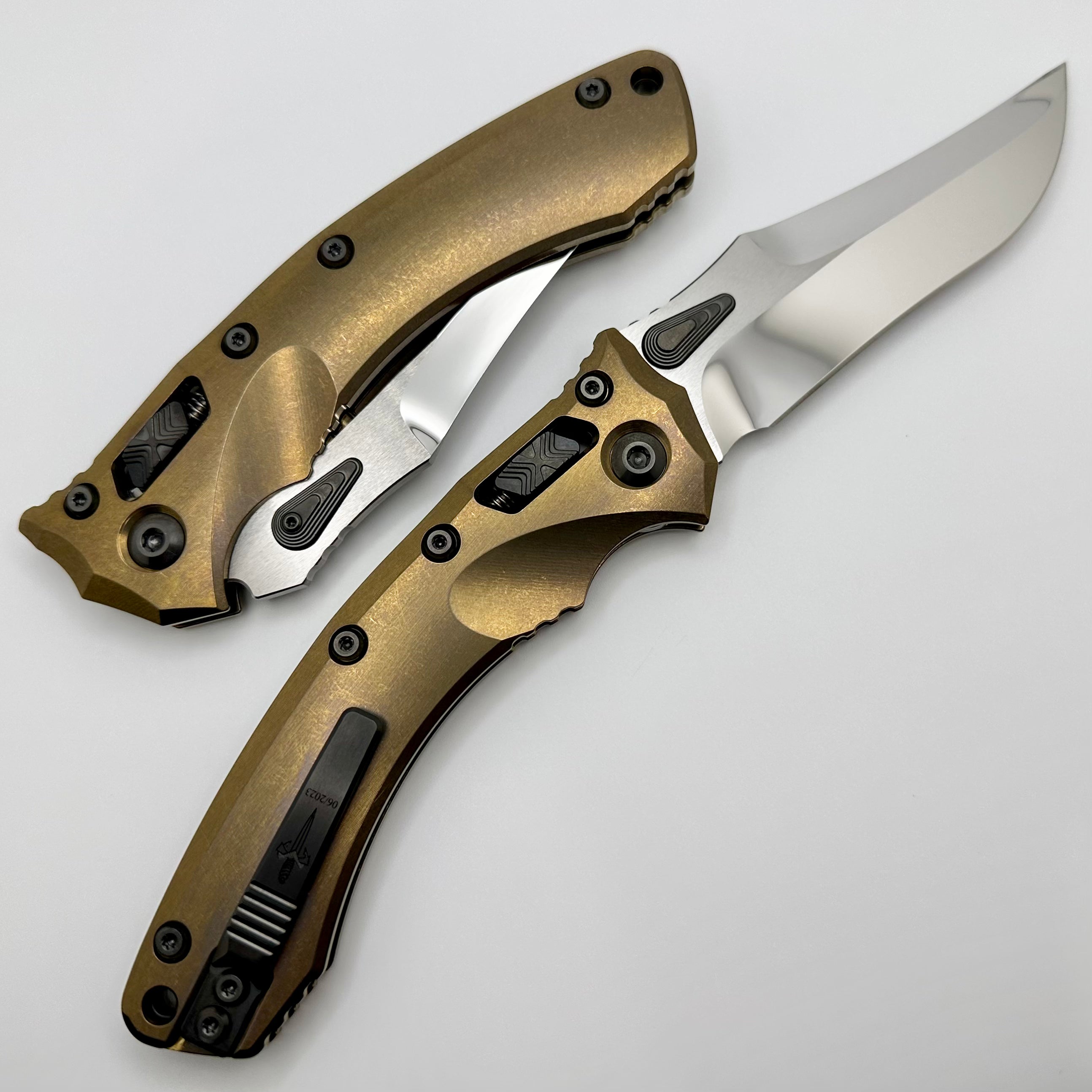 Marfione Custom Knives Amphibian RAM-LOK Persian Ground Mirror Polish M390 & Bronze Stonewash Titanium w/ DLC Two Tone Hardware