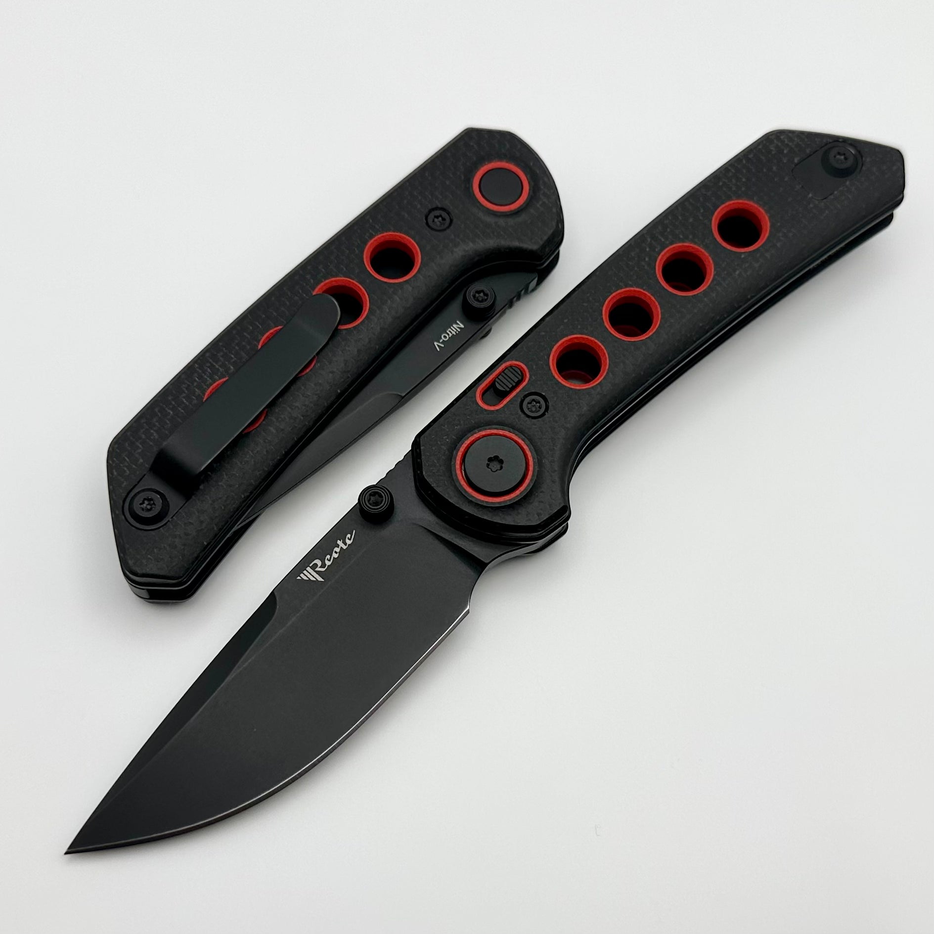 Reate Knives PL-XT Black Micarta w/ Red G-10 Inlays & Black PVD Nitro-V