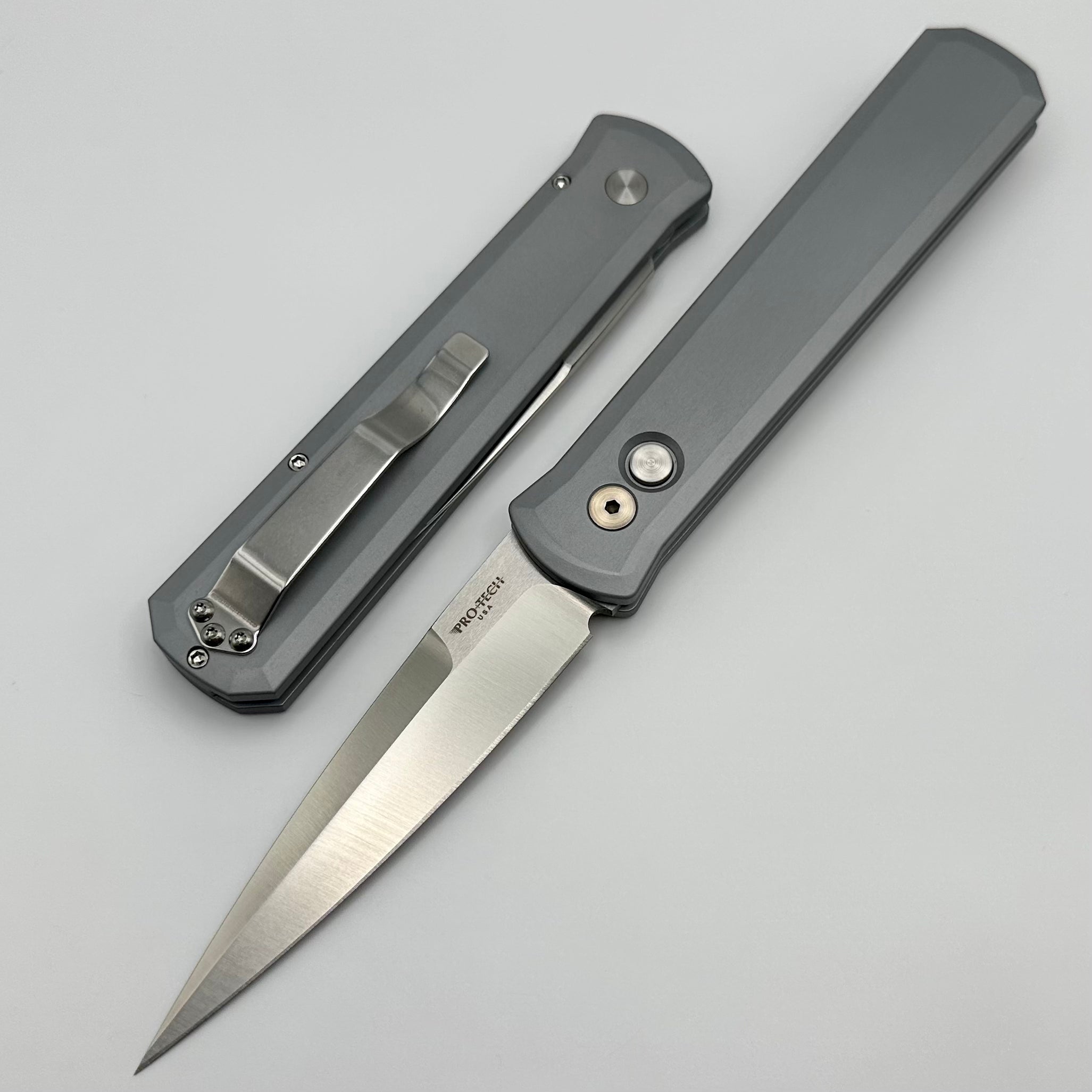 Pro-Tech Godfather w/ Grey Handle & Satin 154-CM Blade 921-Satin-Grey