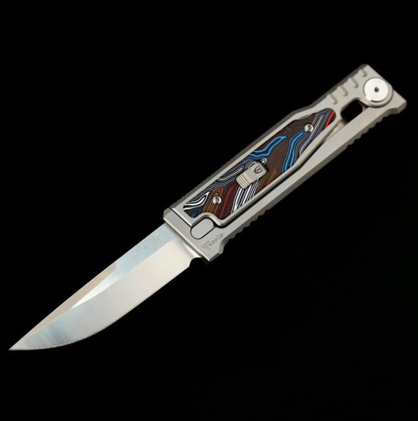 Reate EXO M Multi Color Damascus Pattern G-10 & Satin/Stonewash Drop Point