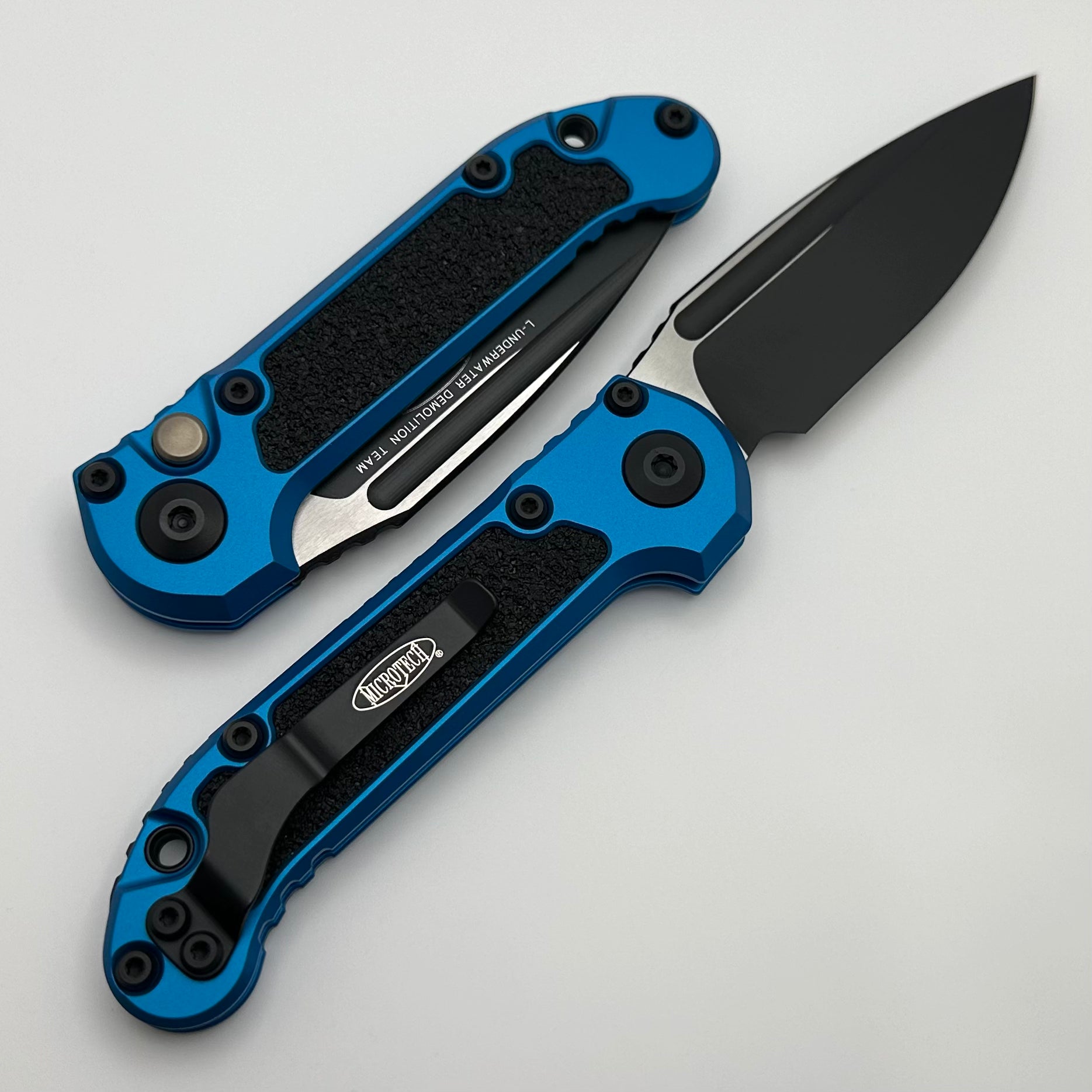 Microtech Knives LUDT Gen III Black Drop Point w/ Blue Handle 1135-1BL