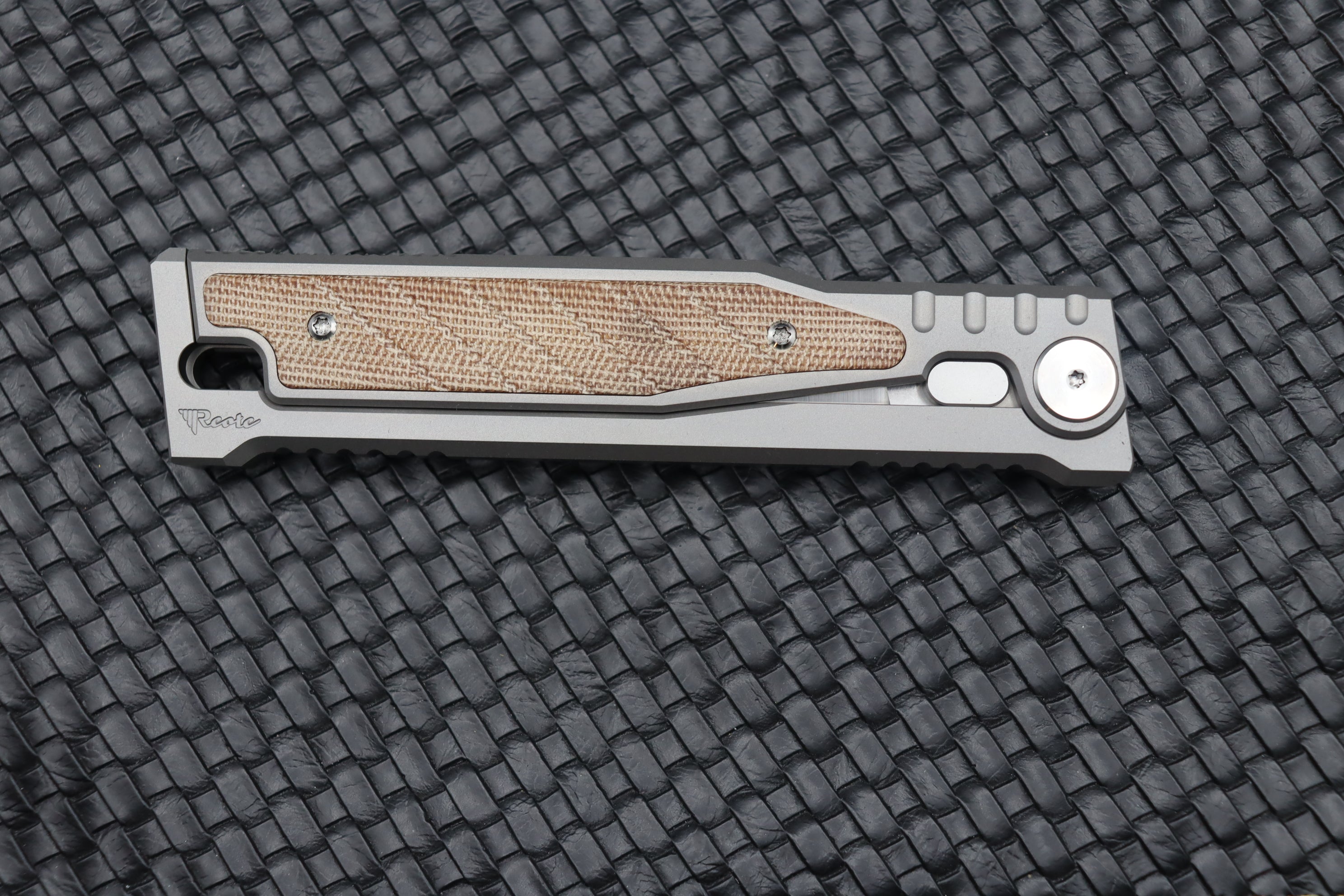 Reate EXO Exoskeleton Design Brown Micarta Drop Point