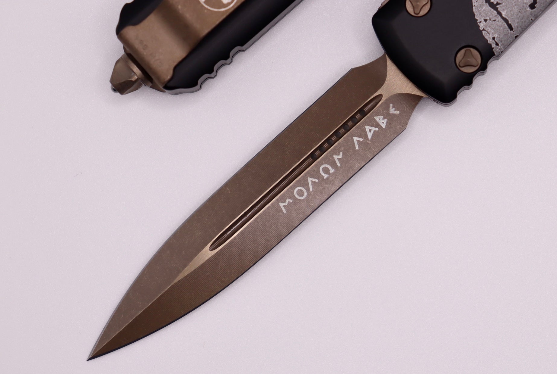 Microtech Ultratech Molon Labe Double Edge Bronze Apocalyptic & Black/Bronze Signature Series 122-13MLS