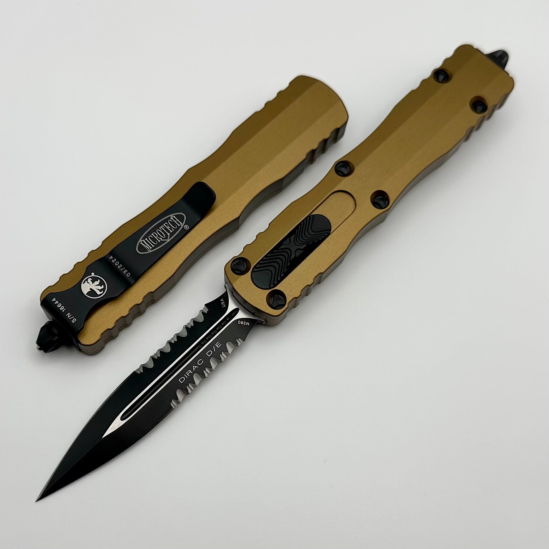 Microtech Dirac Double Edge Black Partial Serrated & Tan 225-2TA