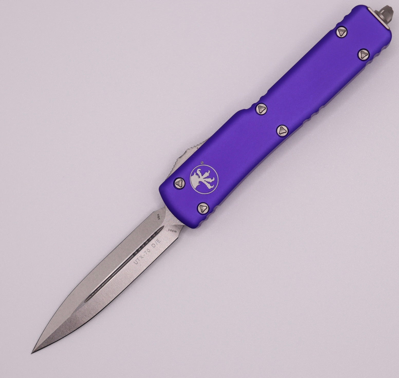 Microtech UTX-70 D/E Stonewash Standard & Purple 147-10PU