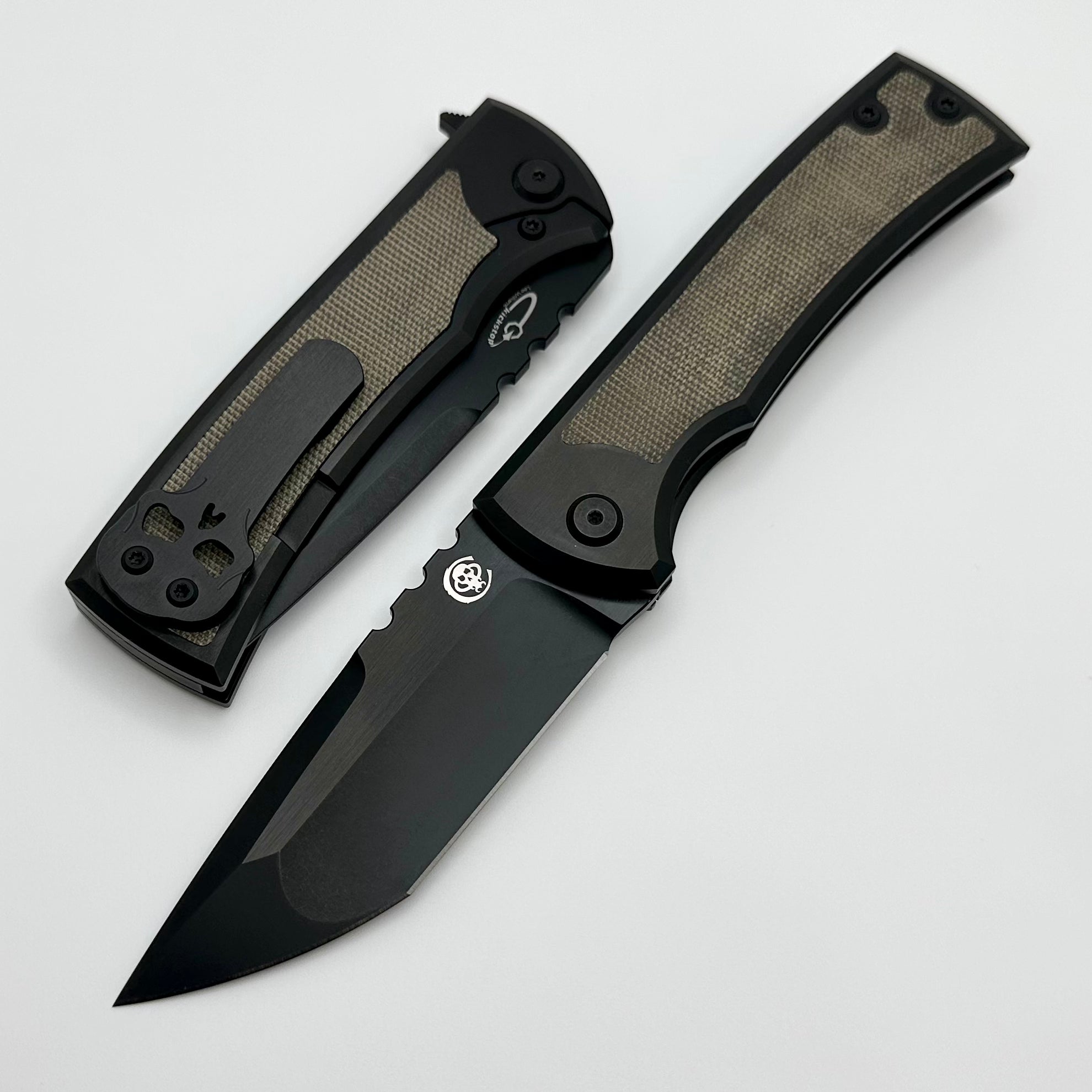 Chaves Knives Redencion 229 Kickstop PVD & Green Micarta Inlays w/ M390 PVD Two Tone Tanto