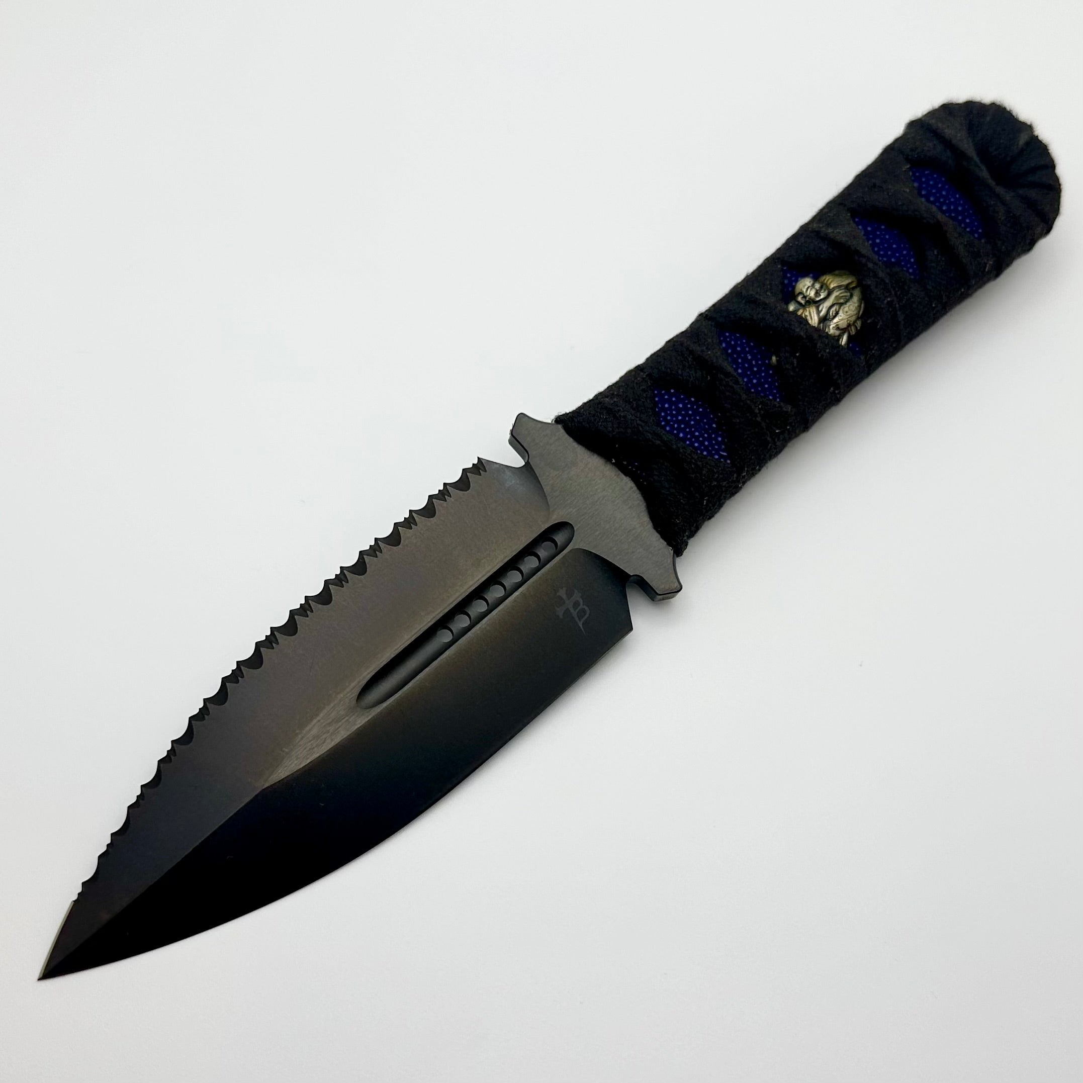 Microtech Knives & Borka Blades SBD DLC Full Serrated & Hand Wrapped Menuki Inlaid Handle