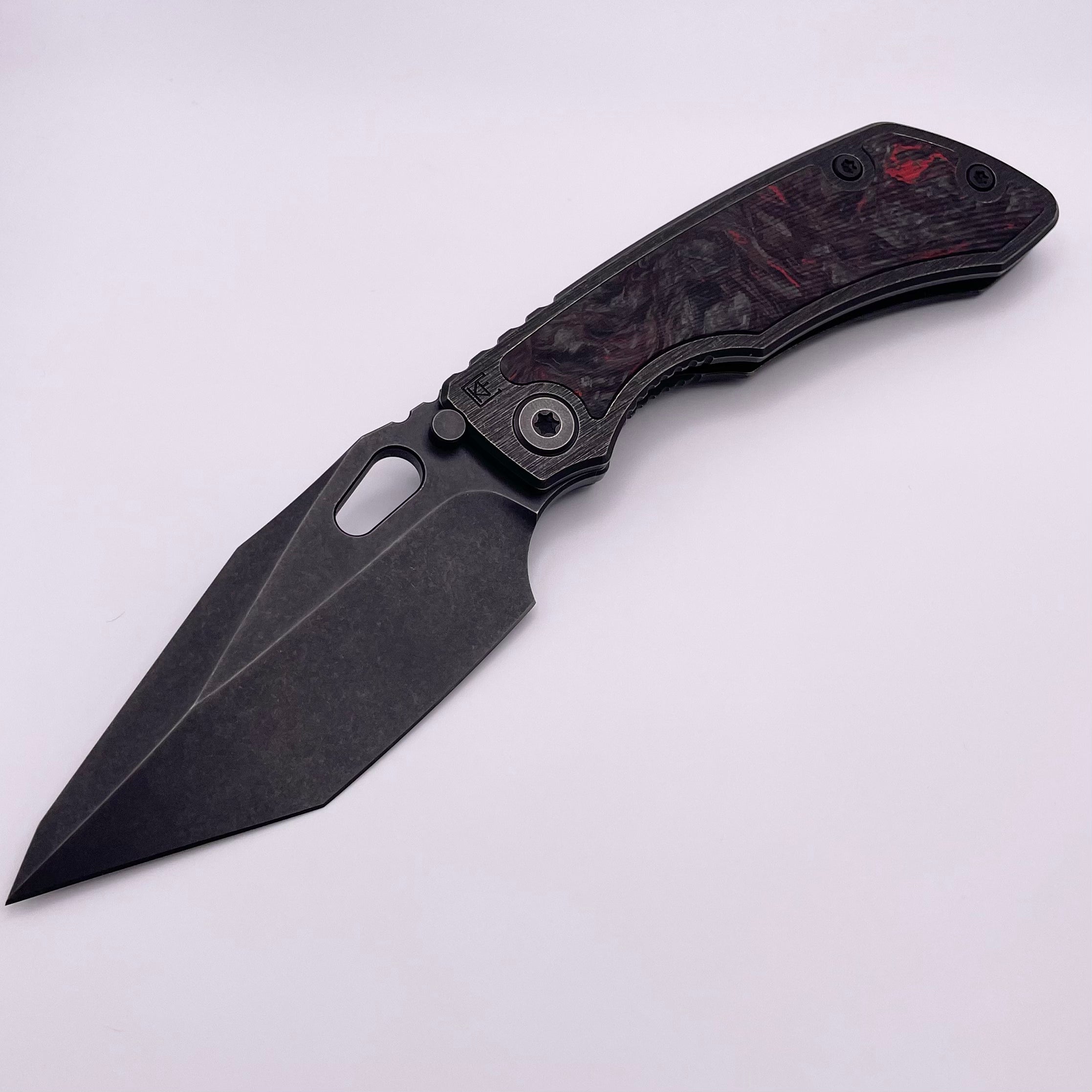 PRE OWNED Custom Knife Factory Rotten Design Evo T Carbon Fiber Inlaid Blackwash Handles w/ Blackwash S90V