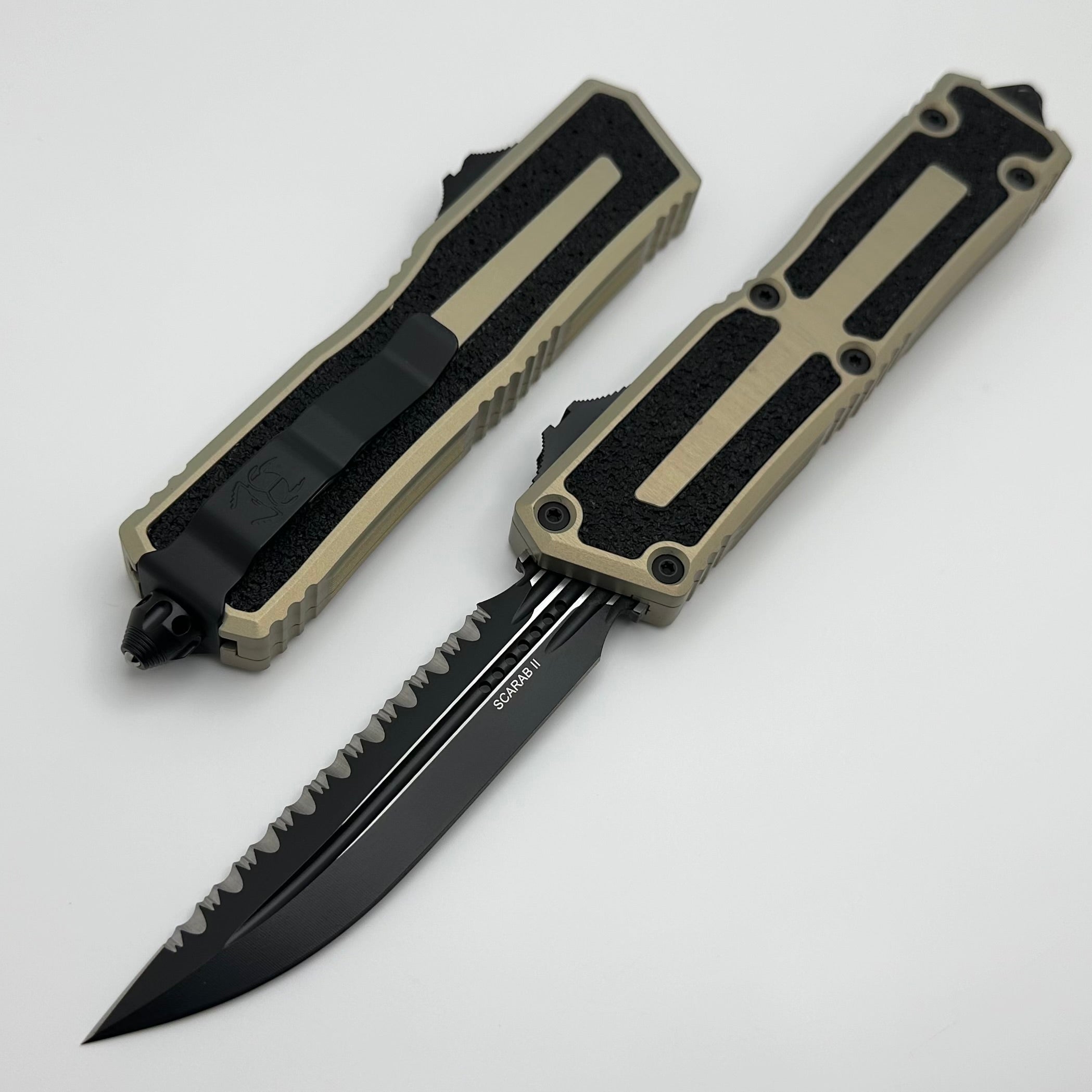 Microtech Scarab 2 Gen 3 Black D/E-S Full Serrated w/ Sand Handles 1180-3SN