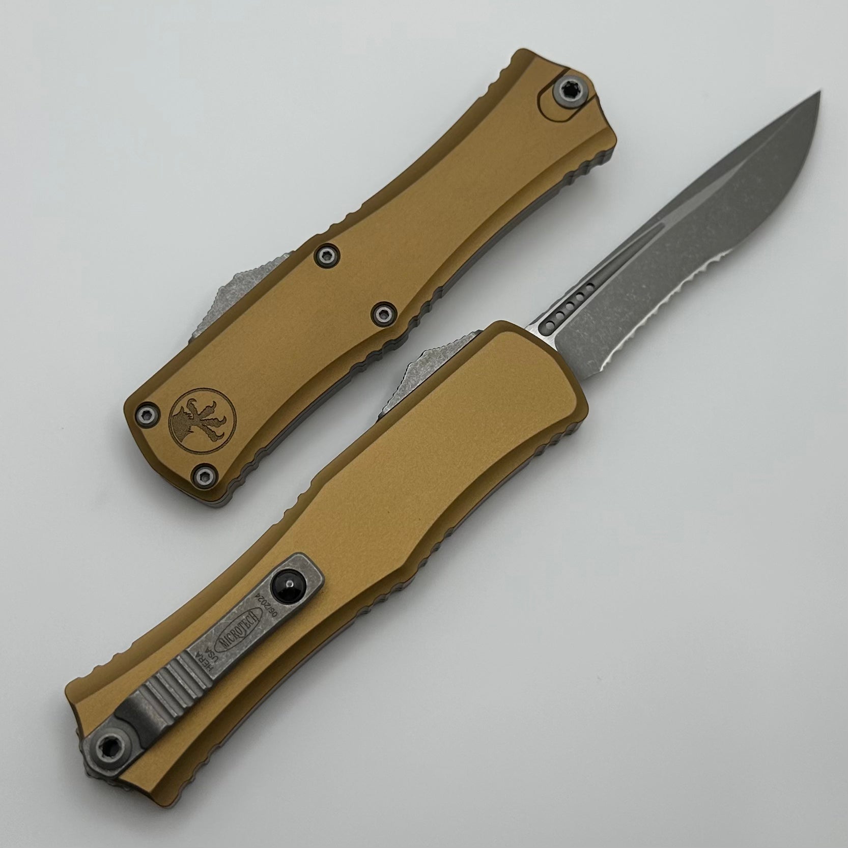 Microtech Knives Hera II Mini Apocalyptic Partial Serrated Recurve M390MK w/ Tan Handle 1705M-11APTA