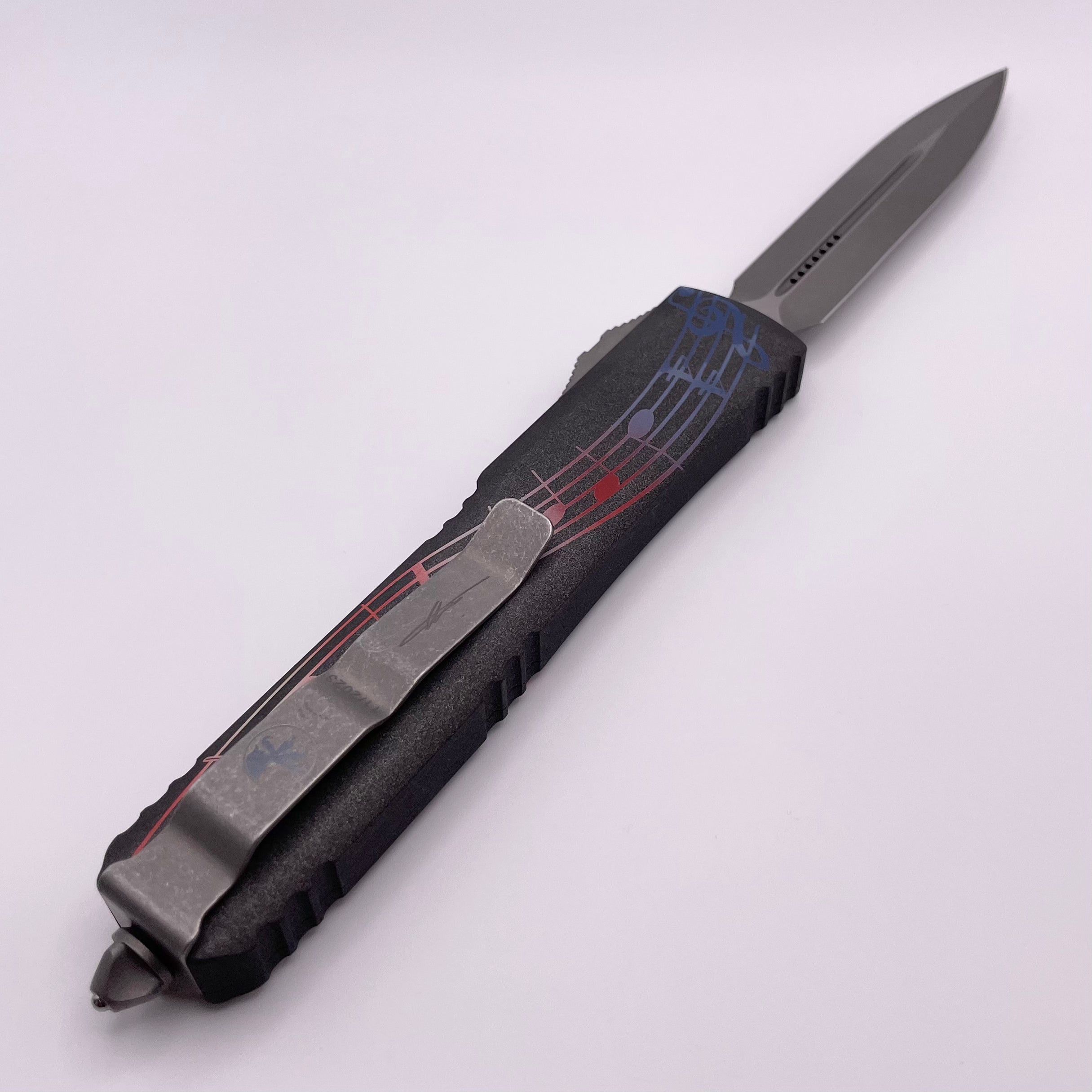 PRE OWNED Microtech Ultratech NCKS 2023 Red, White & Blue Double Edge Apocalyptic Standard 122-10APNCKS