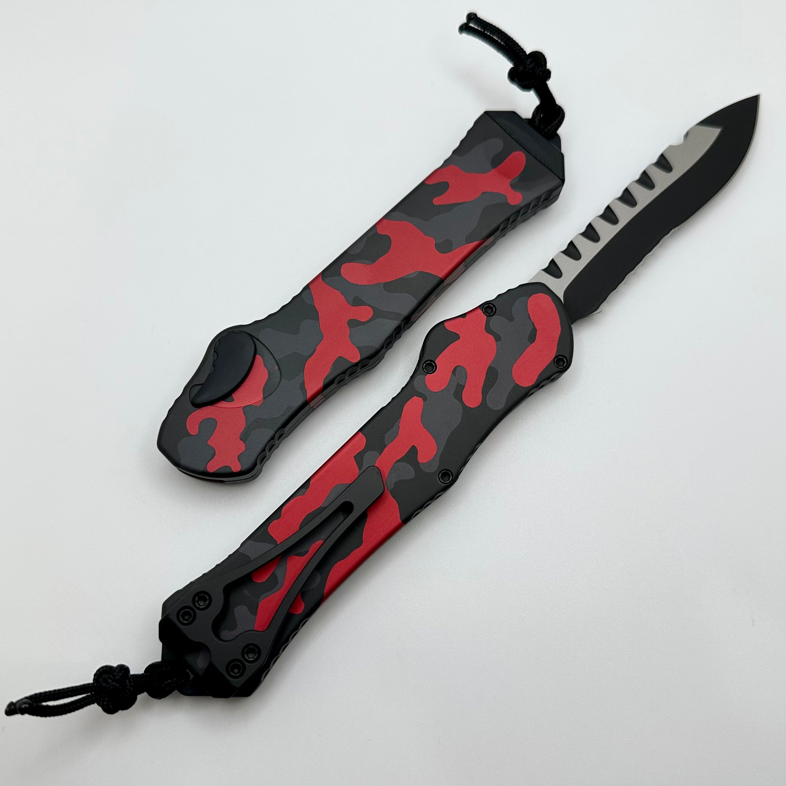 Heretic Hydra V3 Red Camo Aluminum Handle & Two Tone Cerakote Recurve Serrated MagnaCut H008-10B-RCAMO