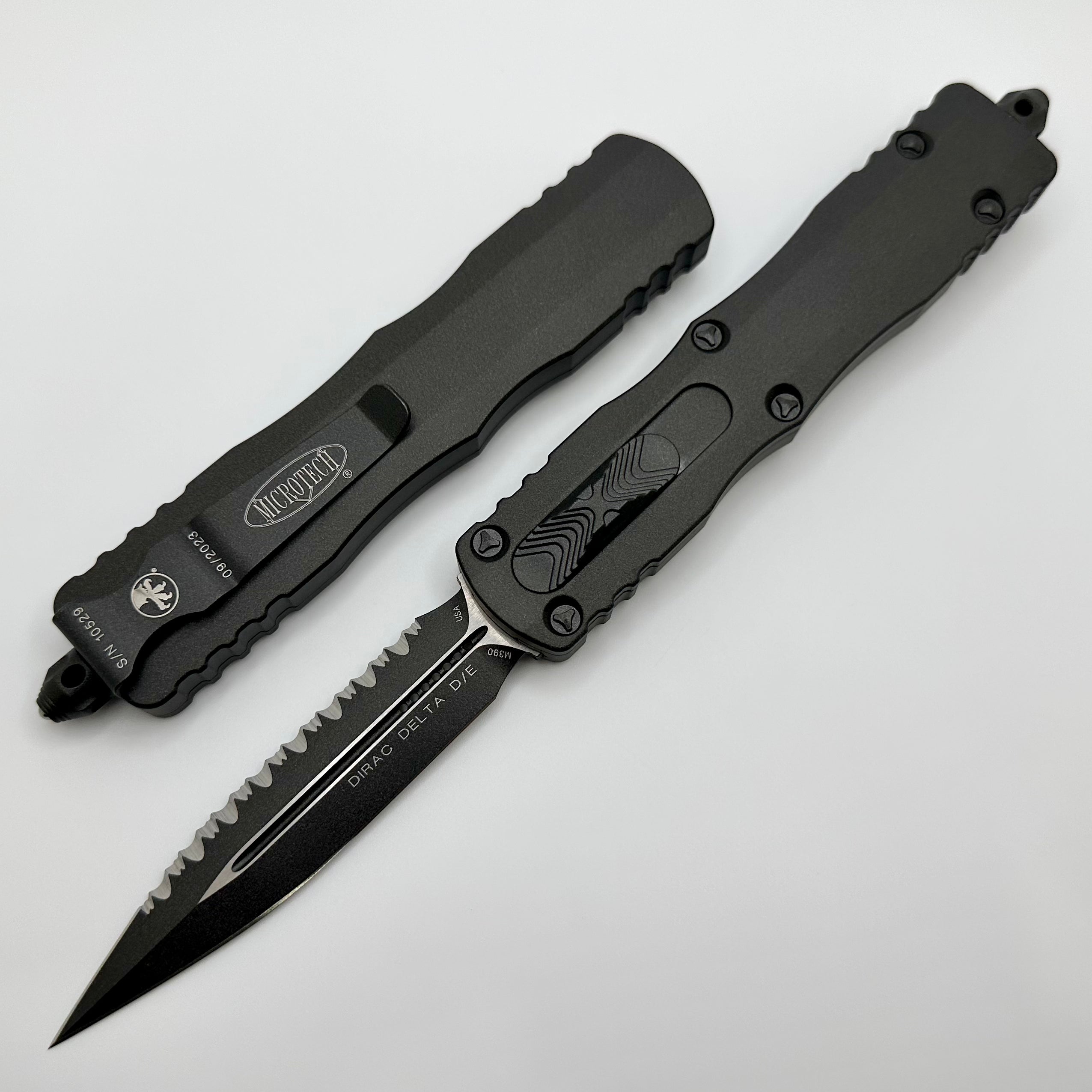 Microtech Dirac Delta Double Edge Full Serrated Cerakote DARK TUNGSTEN Standard 227-3CDT