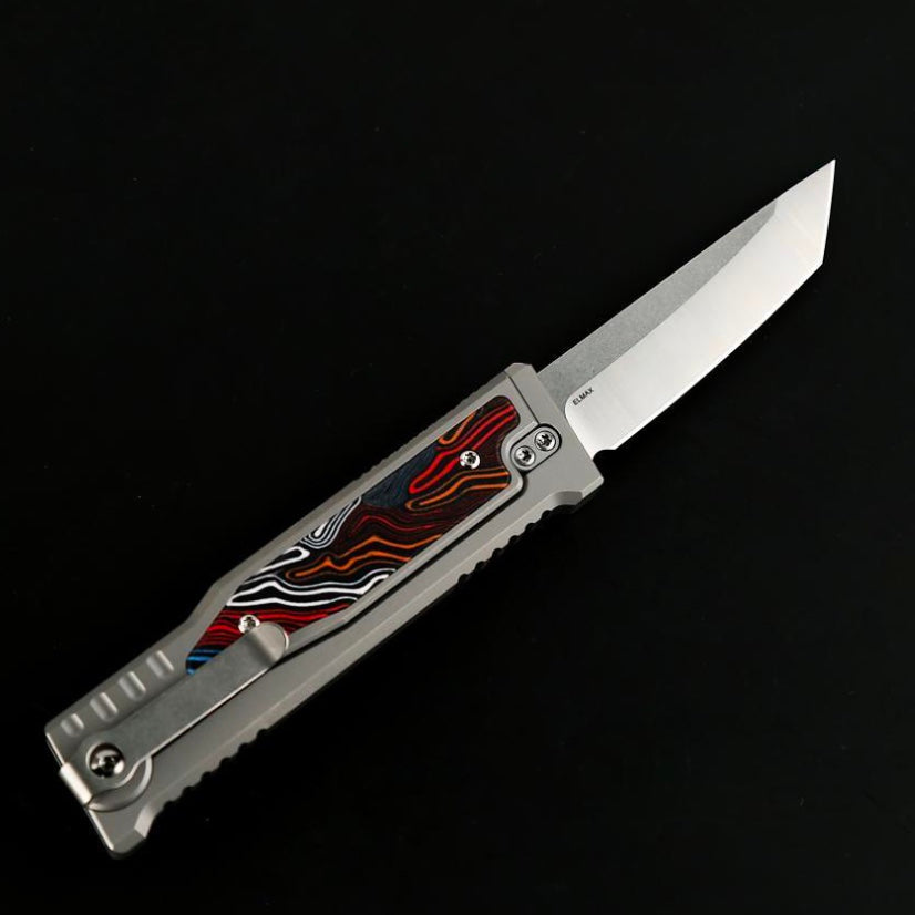 Reate EXO M Multi Color Damascus Pattern G-10 & Satin/Stonewash Tanto