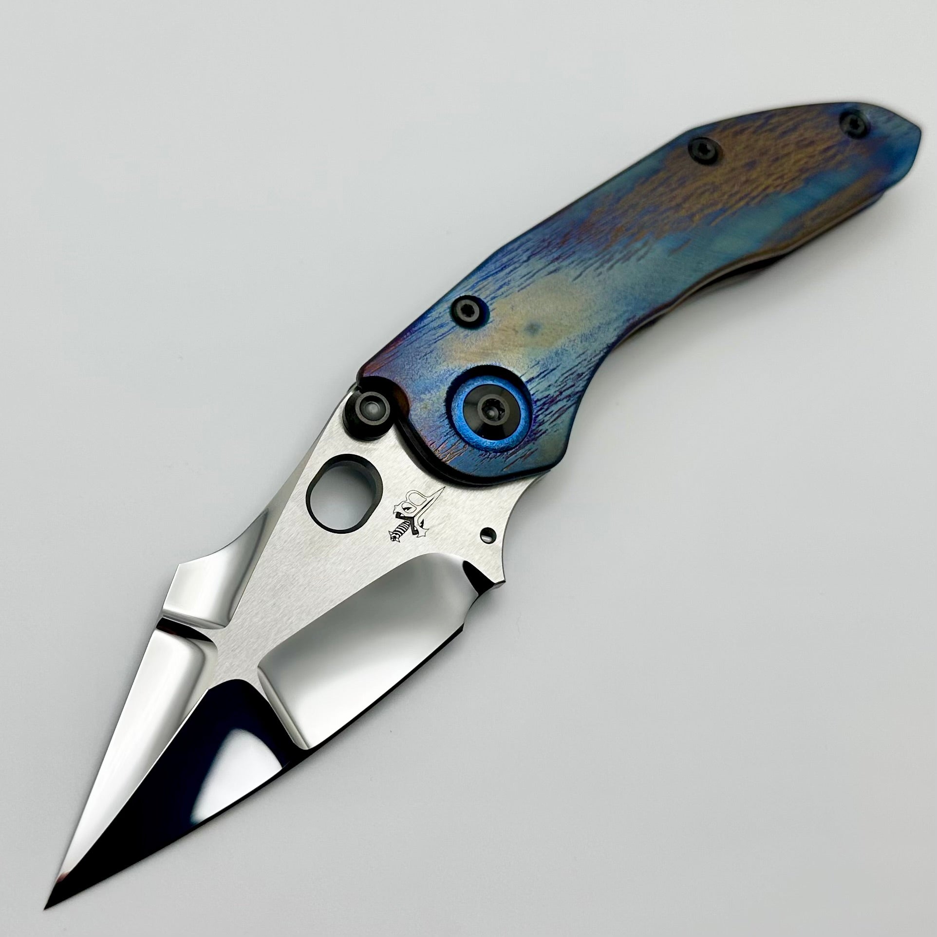 Marfione Custom Knives & Borka Blades Stitch Cosmic w/ Tritium Inlaid Double Star Ground Mirror Polish