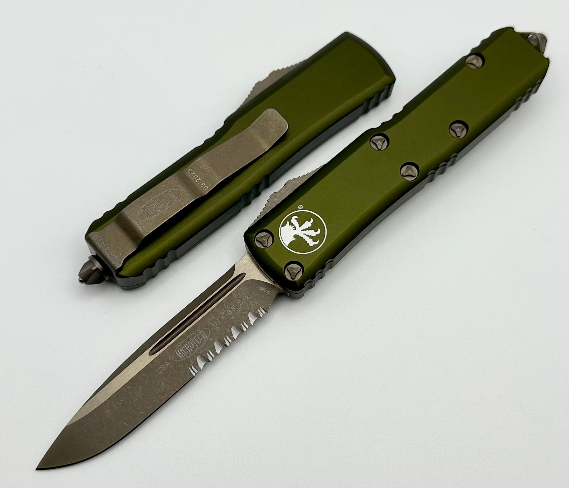 Microtech UTX-85 Apocalyptic Bronze Partial Serrated & OD Green 231-14APOD