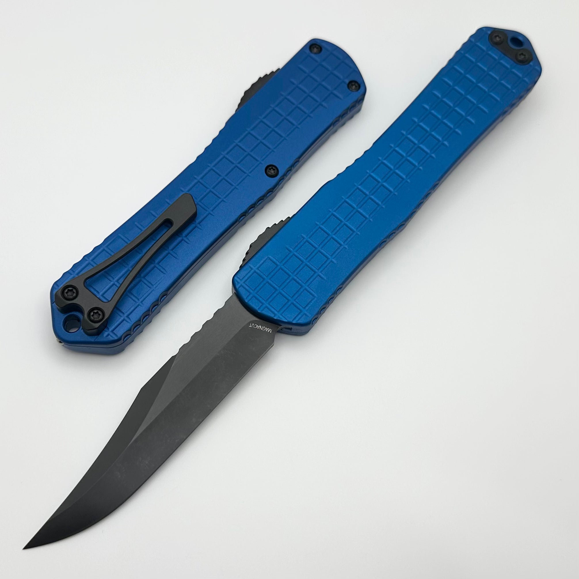 Heretic Knives Manticore X Blue Frag Handle & DLC Bowie MagnaCut H030BF-6A-BLU