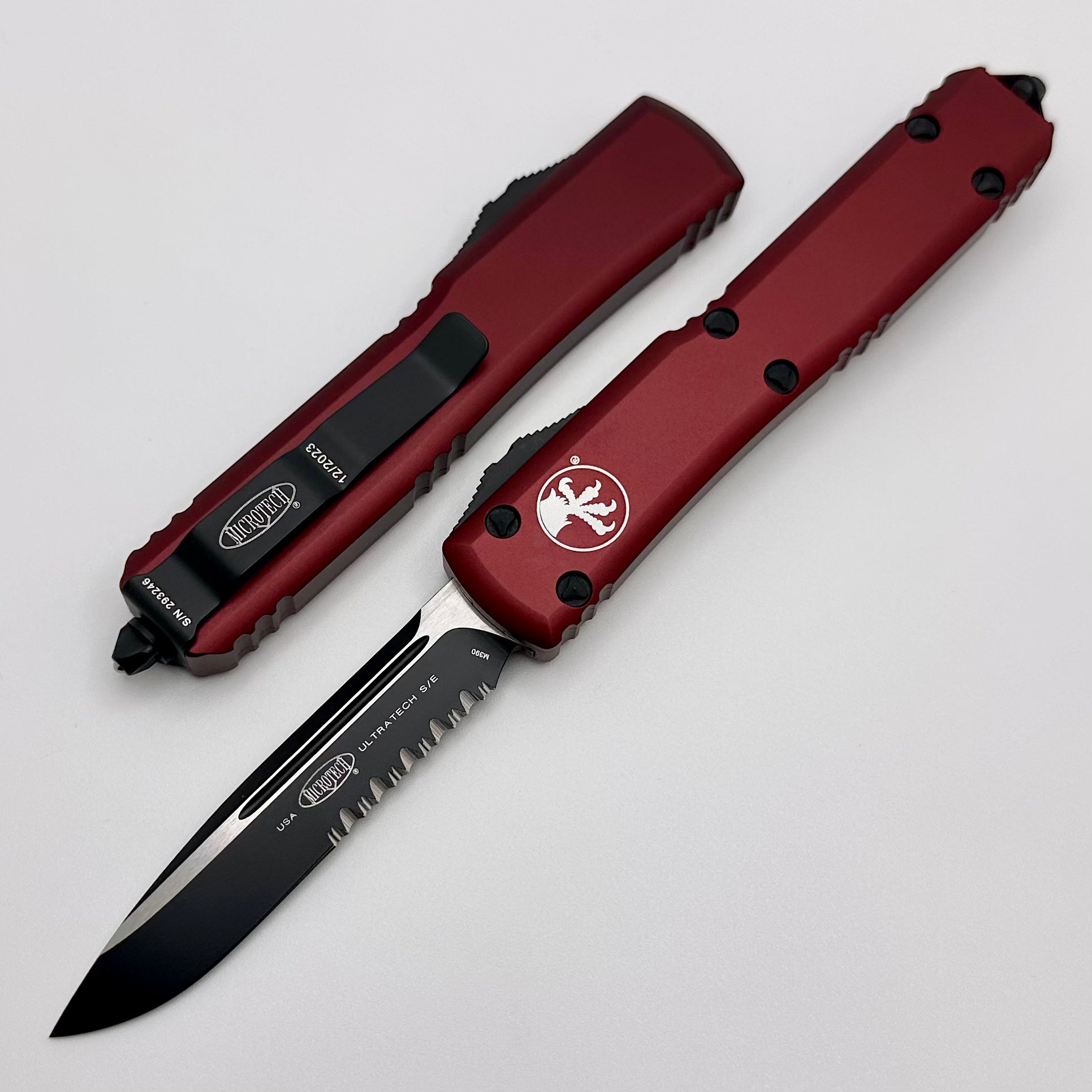 Microtech Ultratech Single Edge Black Partial Serrated & Merlot 121-2MR