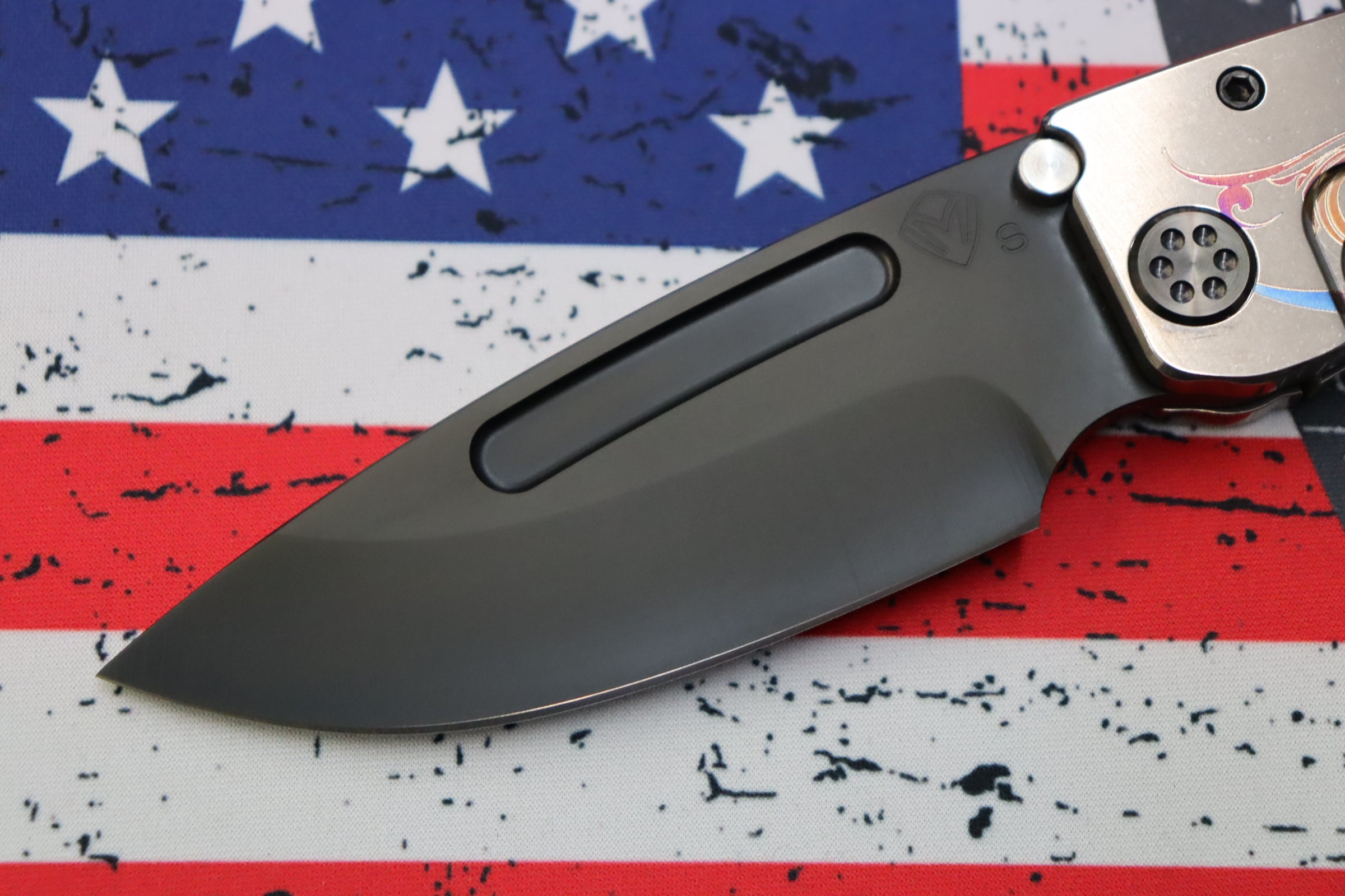 Medford Marauder H S35 PVD Drop Point & Tumbled Filigree Handles w/ PVD Hardware/Clip/Breaker