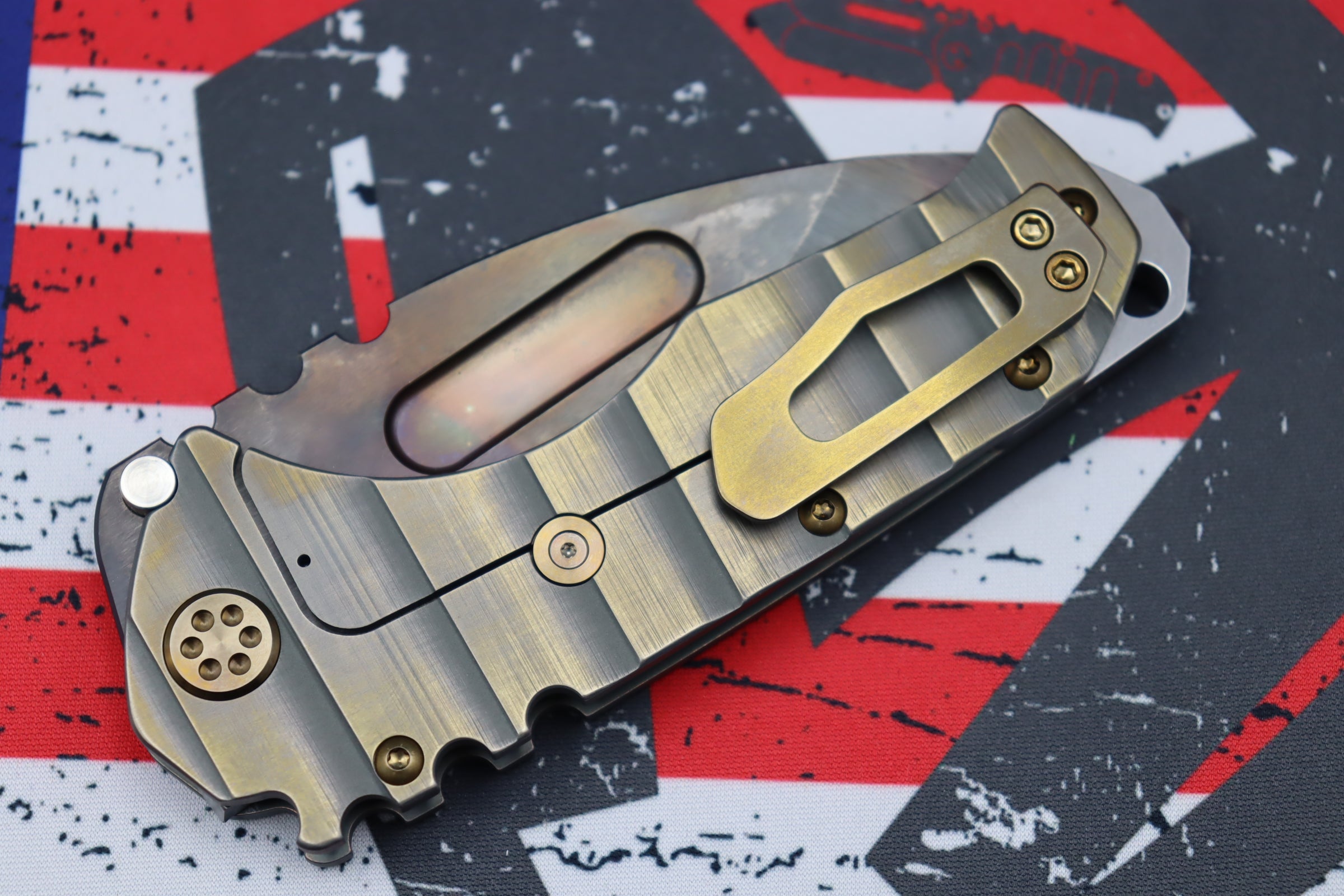 Medford Knife Praetorian T 3V Vulcan Drop Point w/ Cement/Bronze Armadillo Sculpted Handles