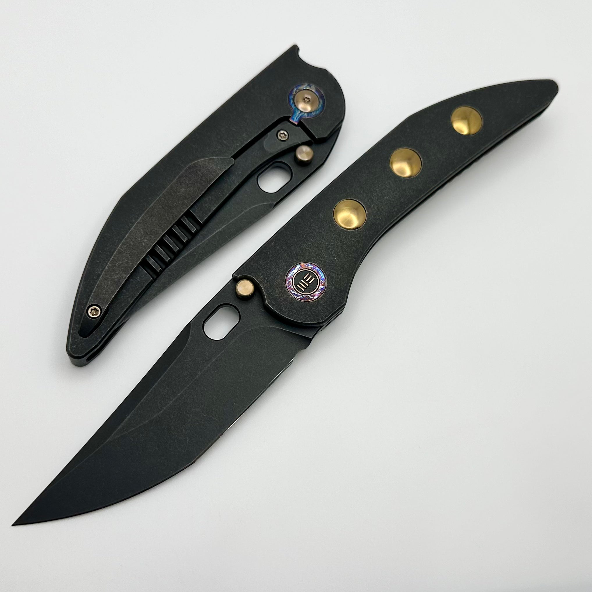 We Knife Attor Black Titanium Integral Handle w/ Golden Ti Inlays & Black Stonewash 20CV WE23037-1