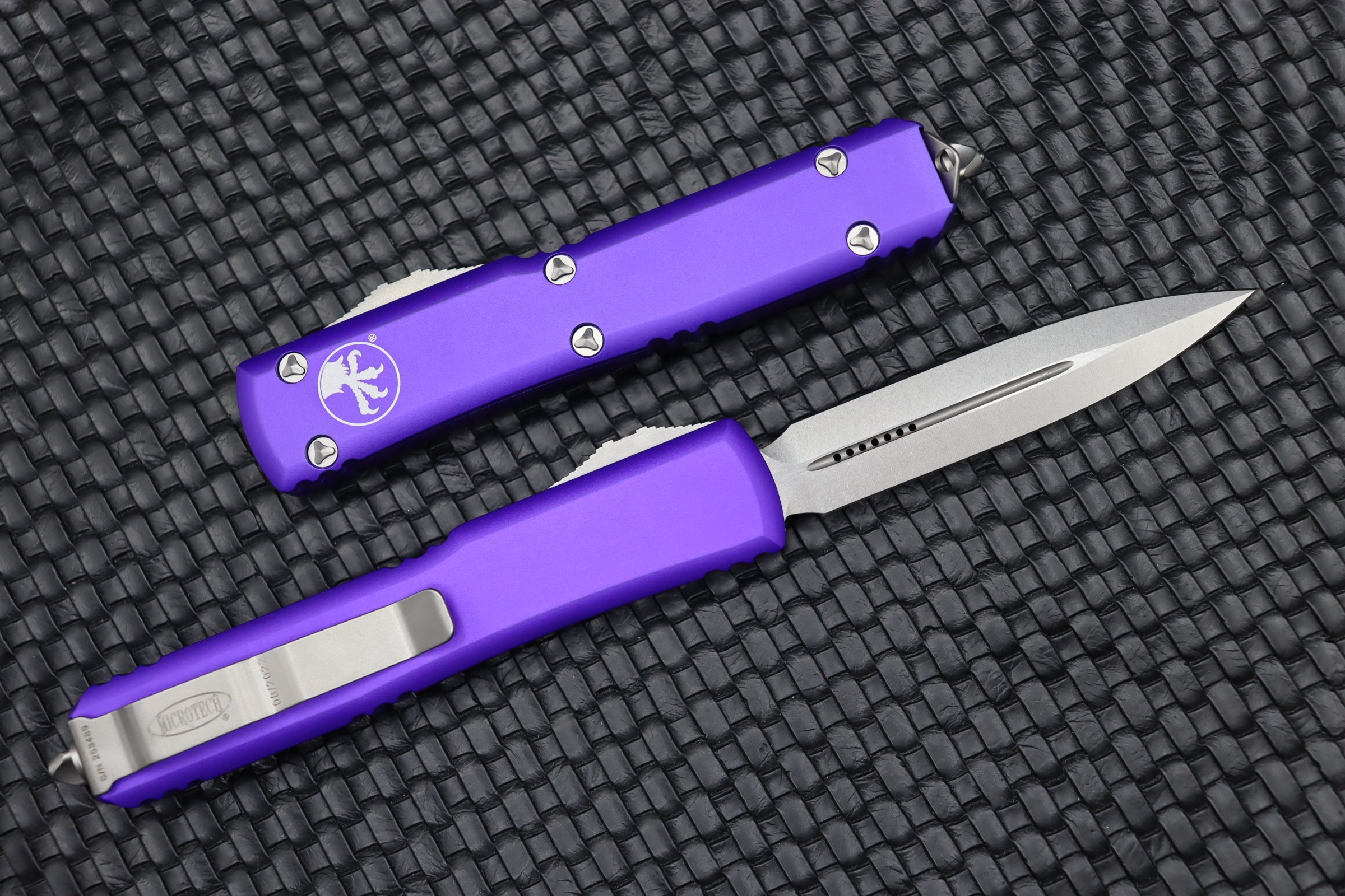 Microtech Ultratech D/E Double Edge Stonewash Standard & Purple 122-10PU