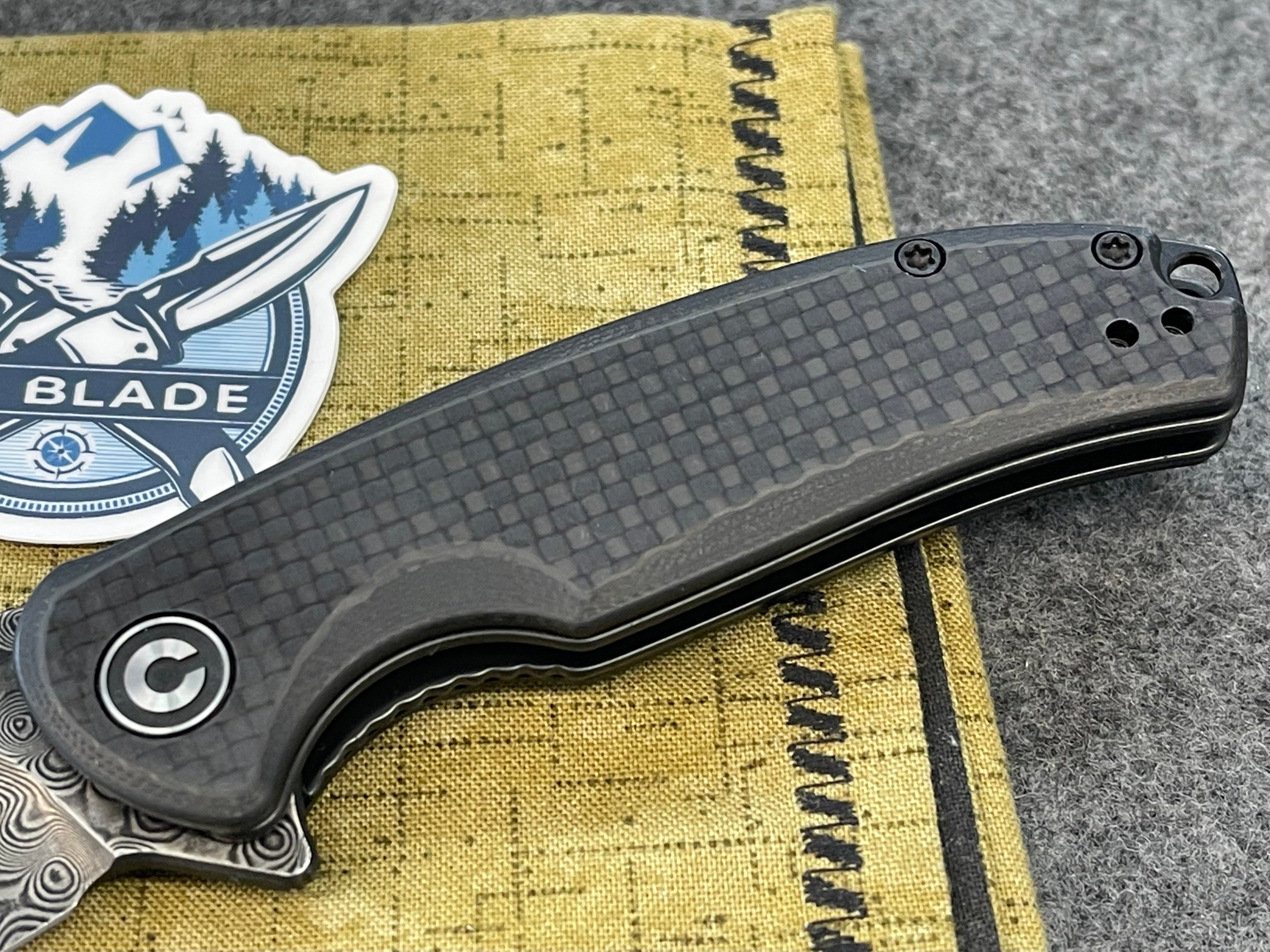 Civivi Pintail Flipper Twill Carbon Fiber Overlay On Black G10 Handle (2.98 Black Hand Rubbed Damascus) C2020DS-1