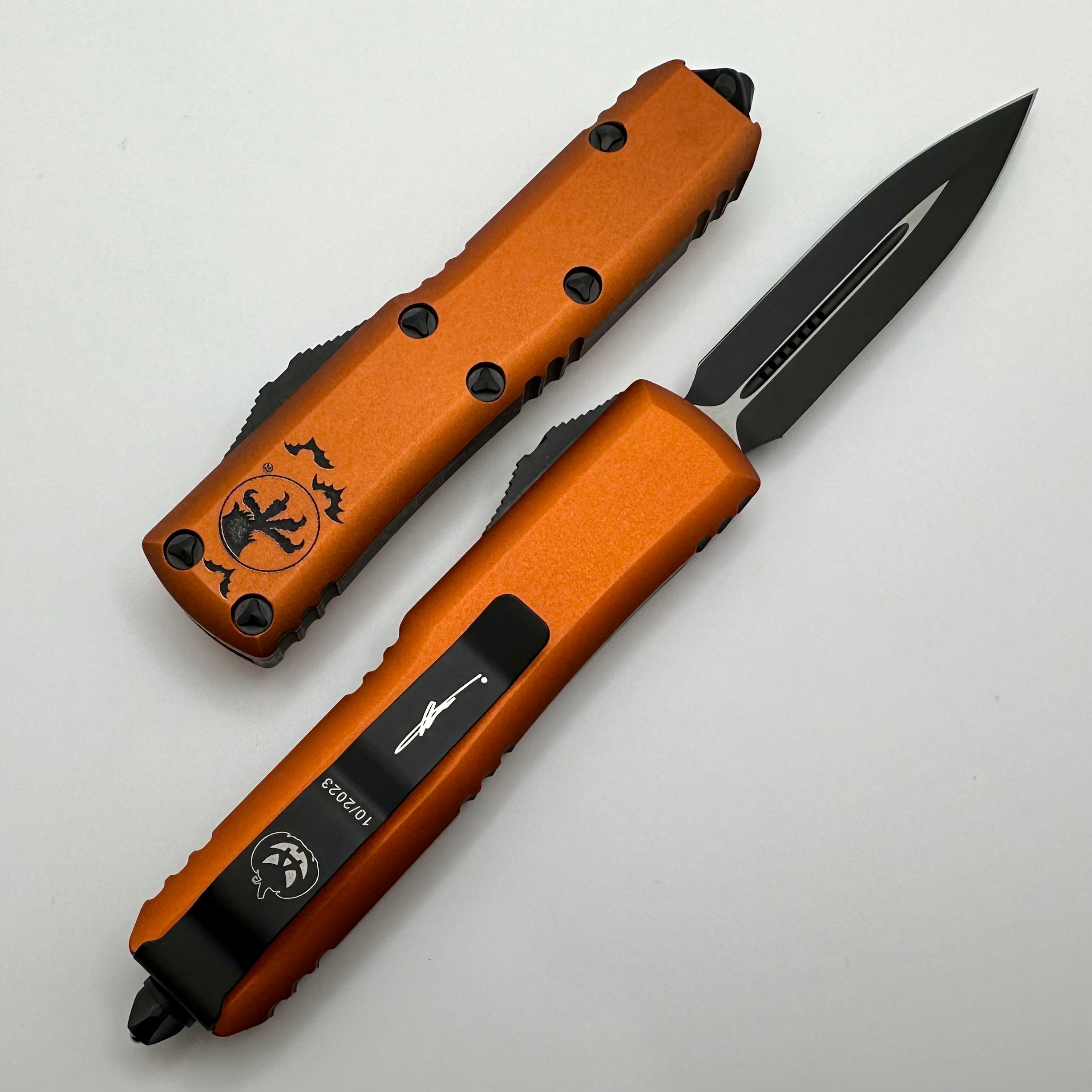 Microtech UTX-85 Halloween Orange Double Edge Signature Series 232-1HWS