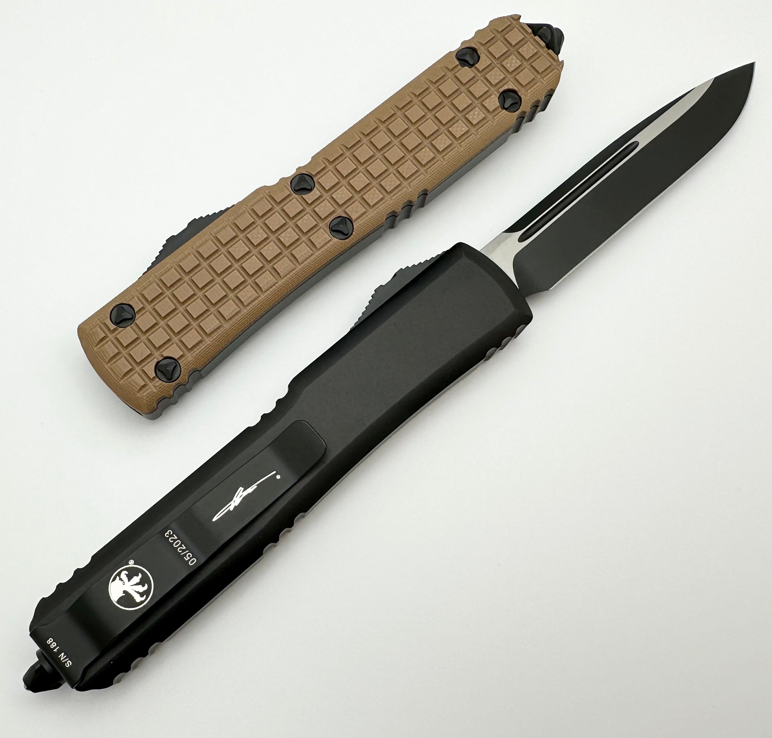 Microtech Ultratech Tan Frag G-10 Top Tactical Standard Signature Series 121-1FRGTTAS