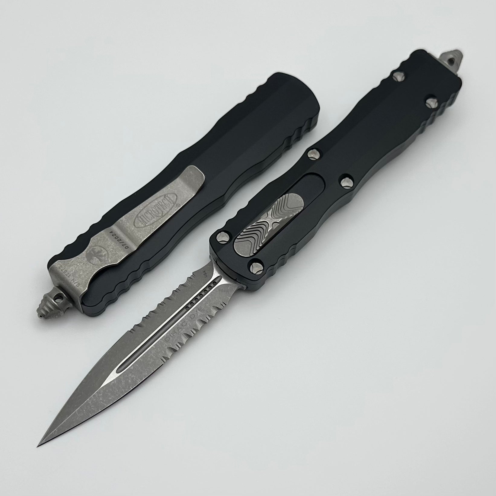 Microtech Dirac Double Edge Partial Serrated Apocalyptic Standard & Black w/ New Breaker 225-11AP