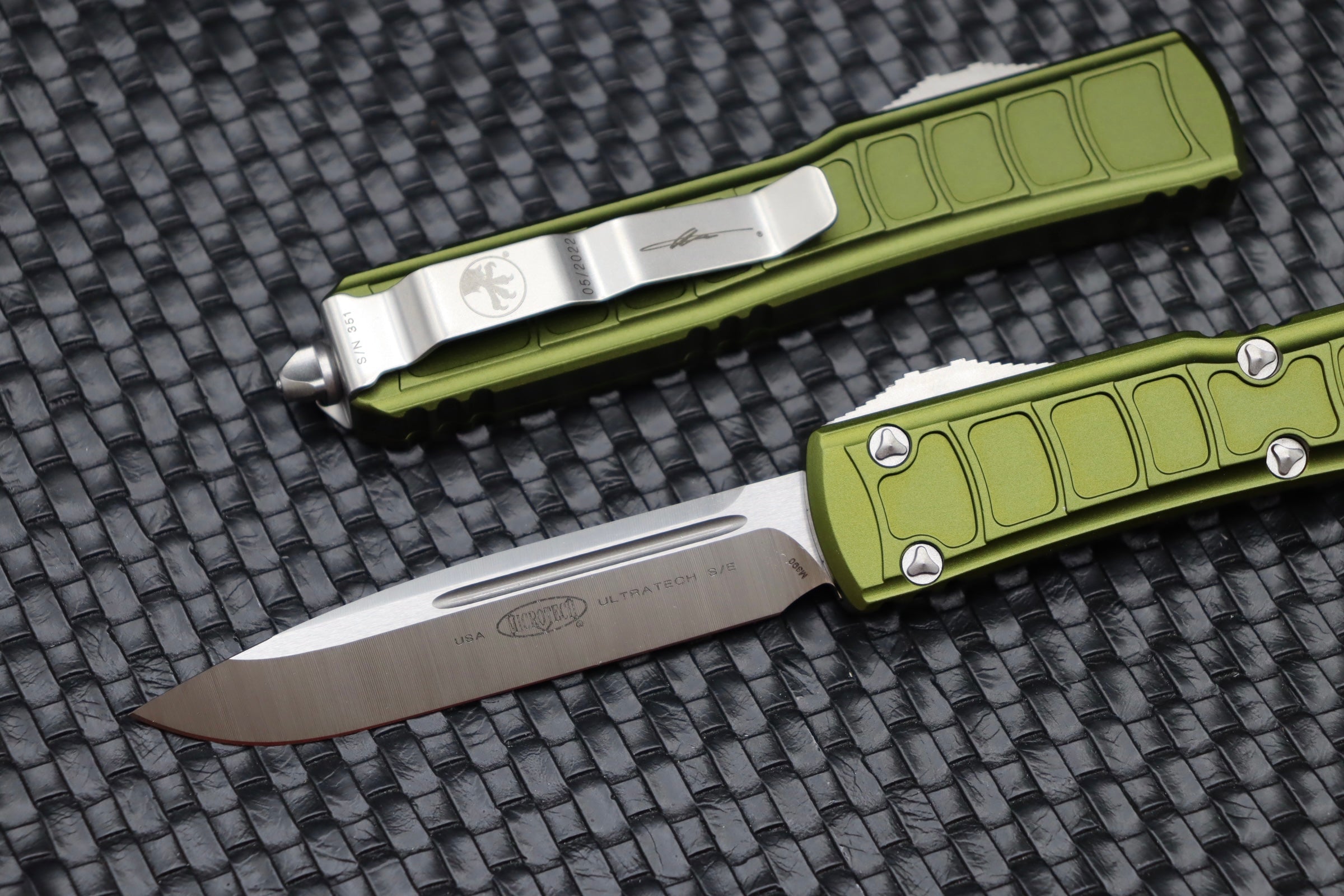 Microtech Ultratech 2 Step Side Single Partial Satin & OD Green Signature Series 121II-4ODS