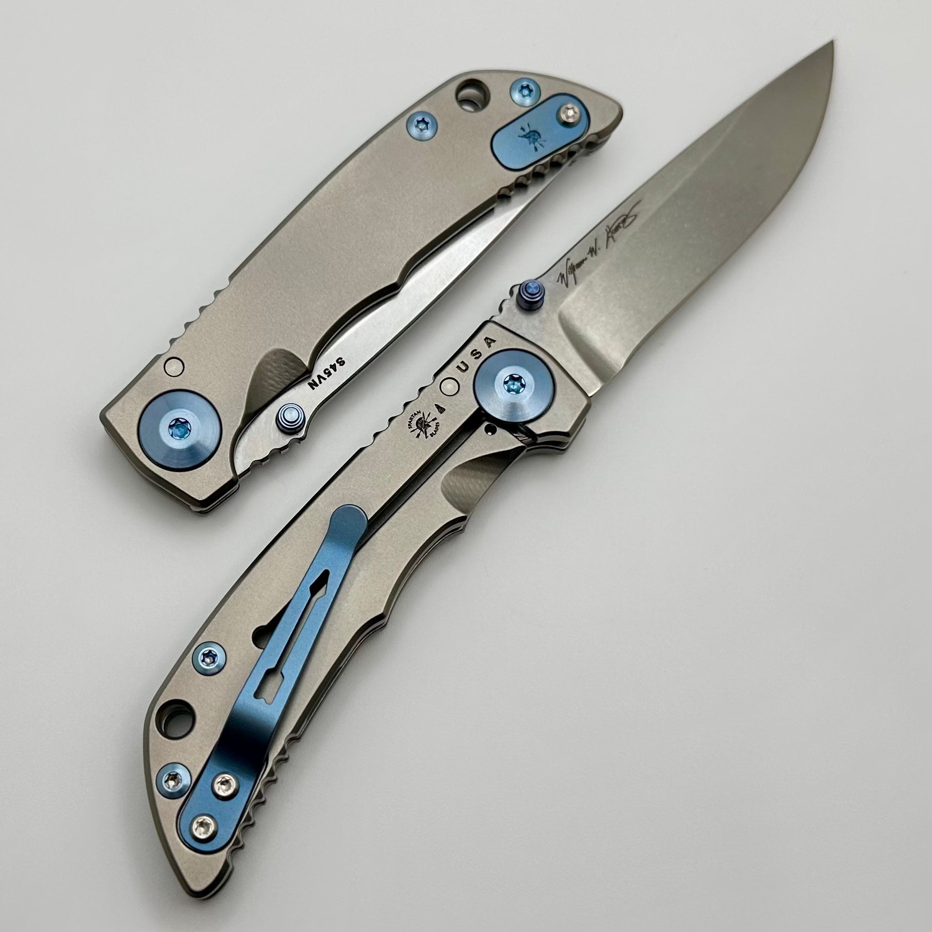 Spartan Blades Harsey Folder 3.25 Stonewashed w/ Blue Accents SHF SF10SWBL