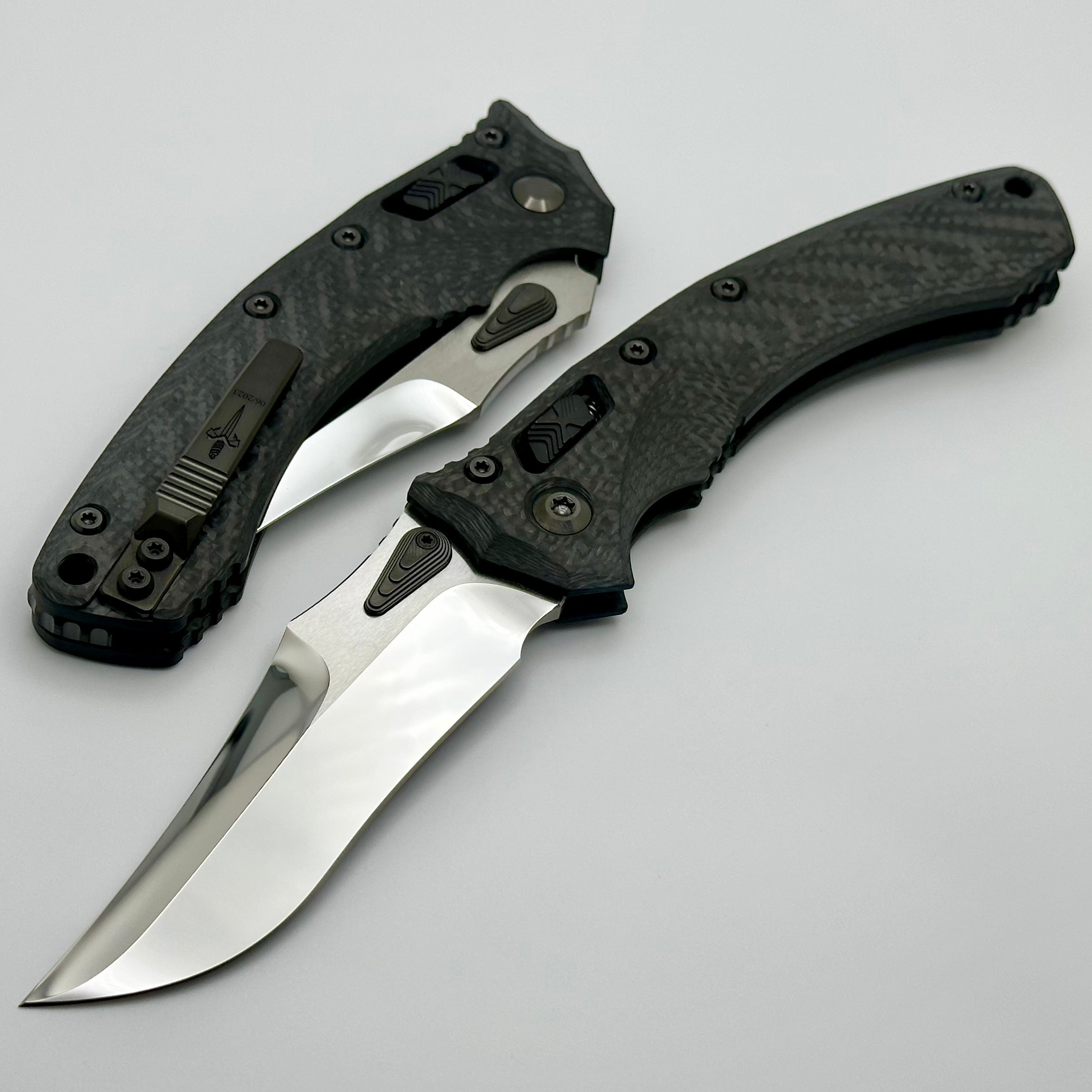 Marfione Custom Knives Amphibian Persian RAM-LOK Mirror Polish M390 & Carbon Fiber Handles w/ DLC Two Tone Hardware