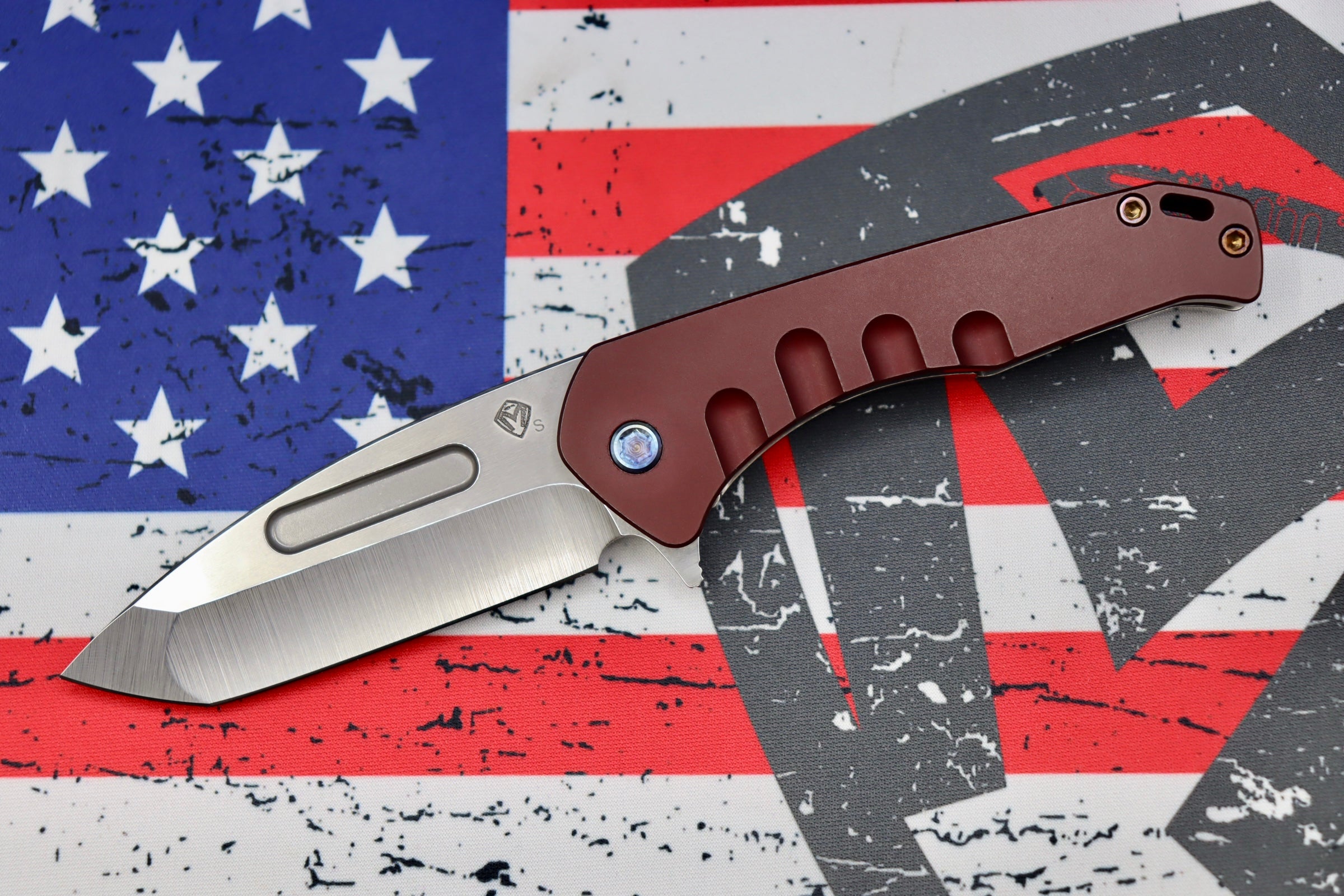 Medford Swift FL Framelock Flipper w/ Tumbled Drop Point S35 & Red Handle w/ Flamed Hardware/Clip