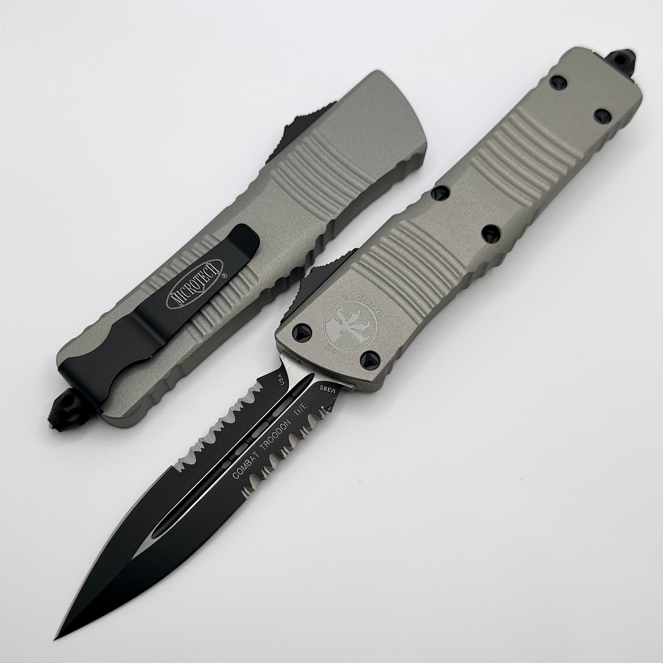 Microtech Combat Troodon Titanium Colored Gray & Partial Serrated Black Double Edge 142-2TG