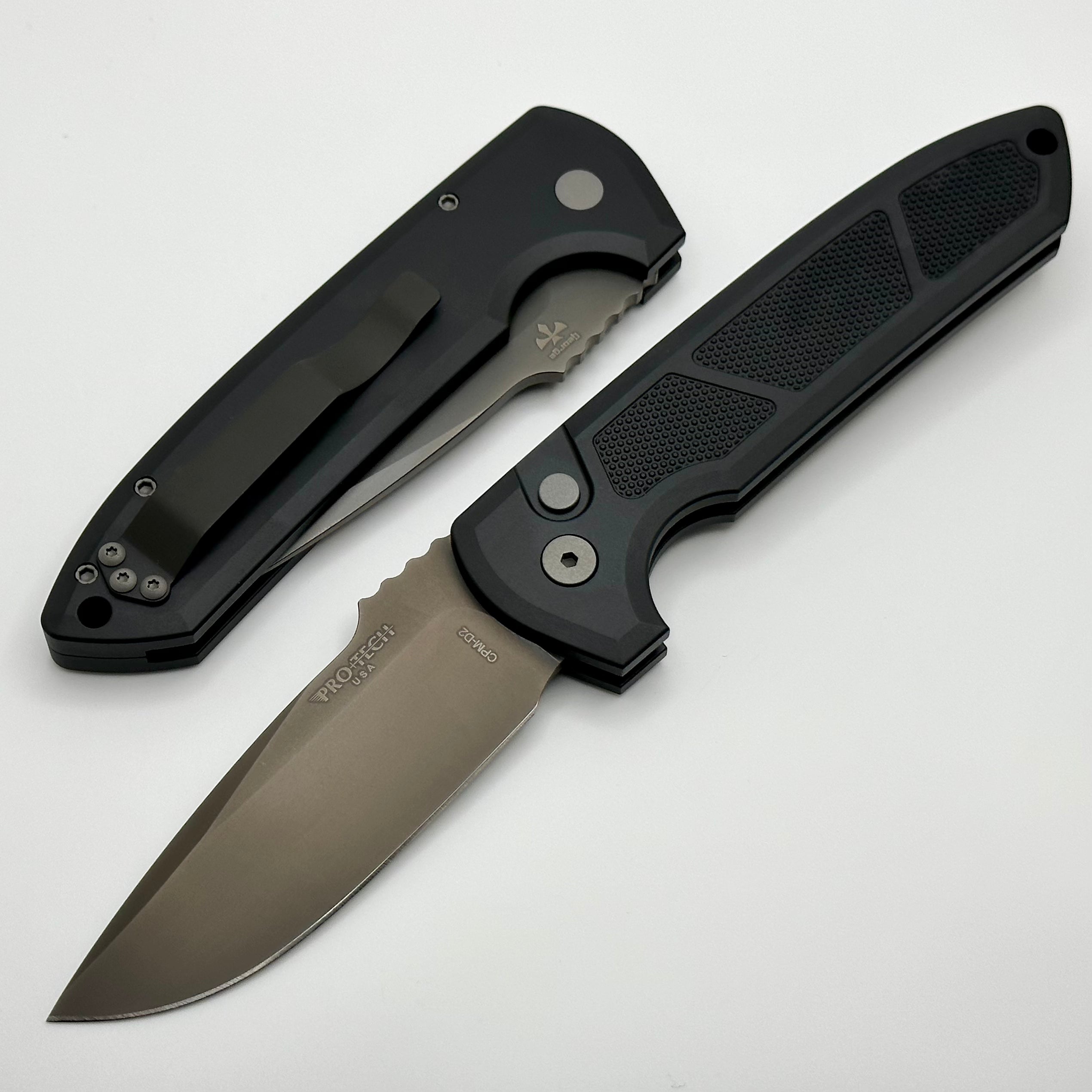 Pro-Tech Les George Rockeye Textured Black Handle & Smokey Grey DLC CPM-D2 LG325-D2