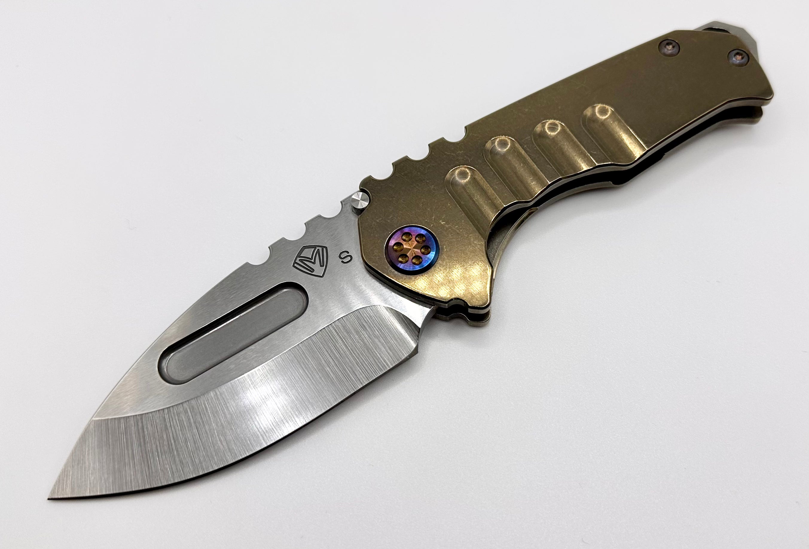 Medford Praetorian Genesis T S35 Tumbled Drop Point & Bronze Tumbled Handles w/ Flamed Hardware/Clip