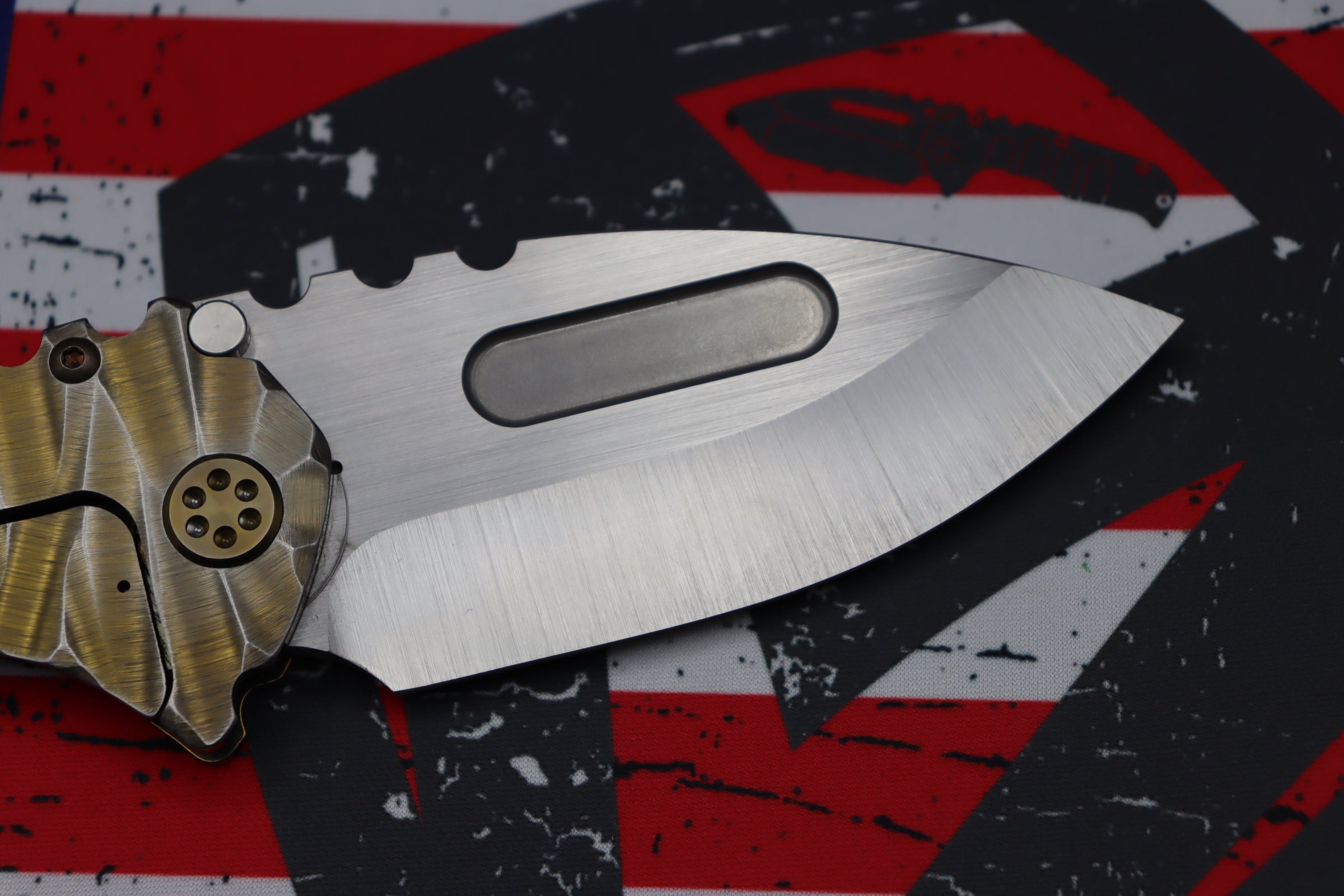 Medford Knife Praetorian T Drop Point Satin S35 & Bronze w/ Brushed Silver Predator Sculpted Handles & Bronze Hardware/Clip