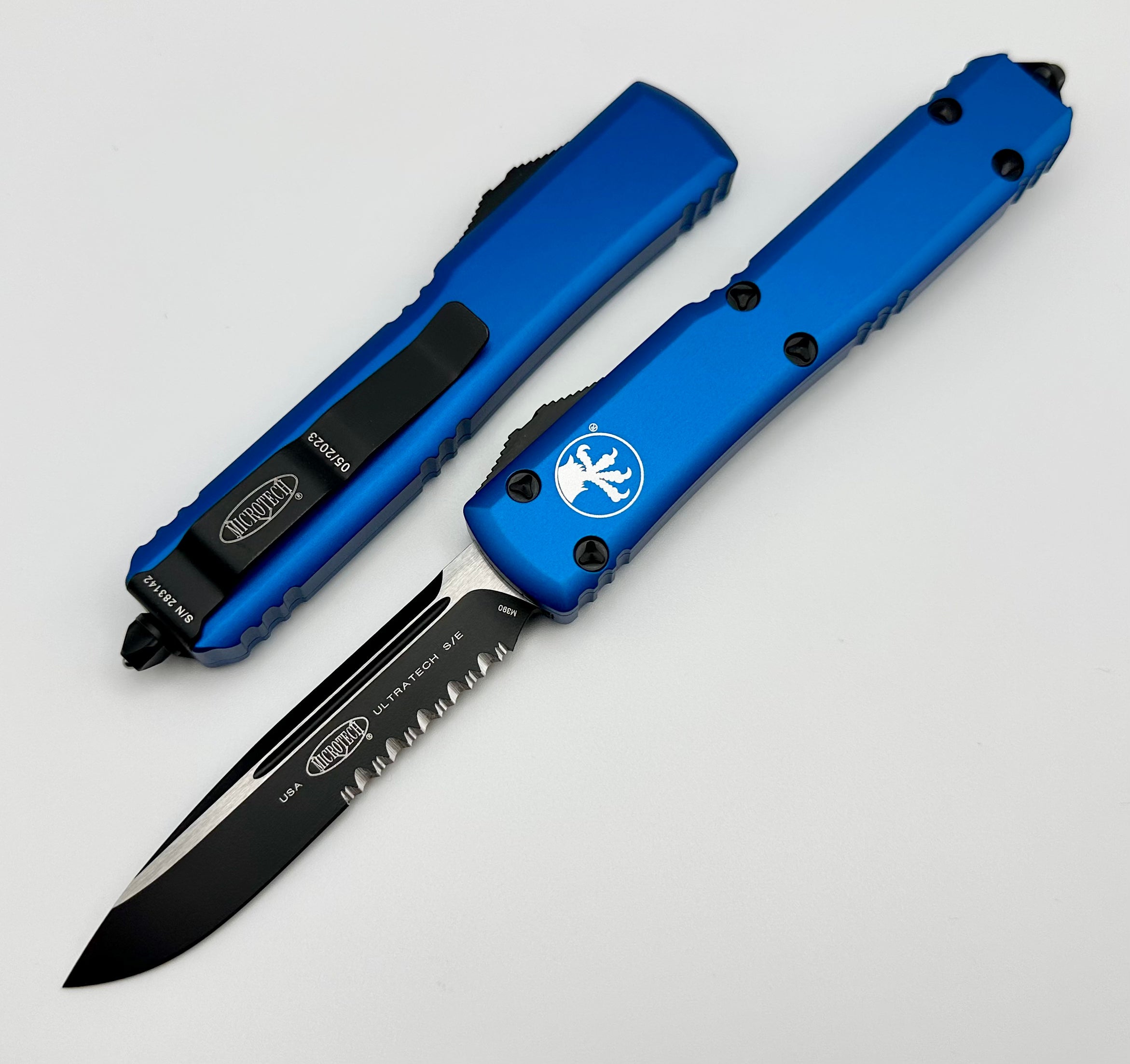 Microtech Ultratech Single Edge S/E Black Parial Serrated & Blue 121-2BL